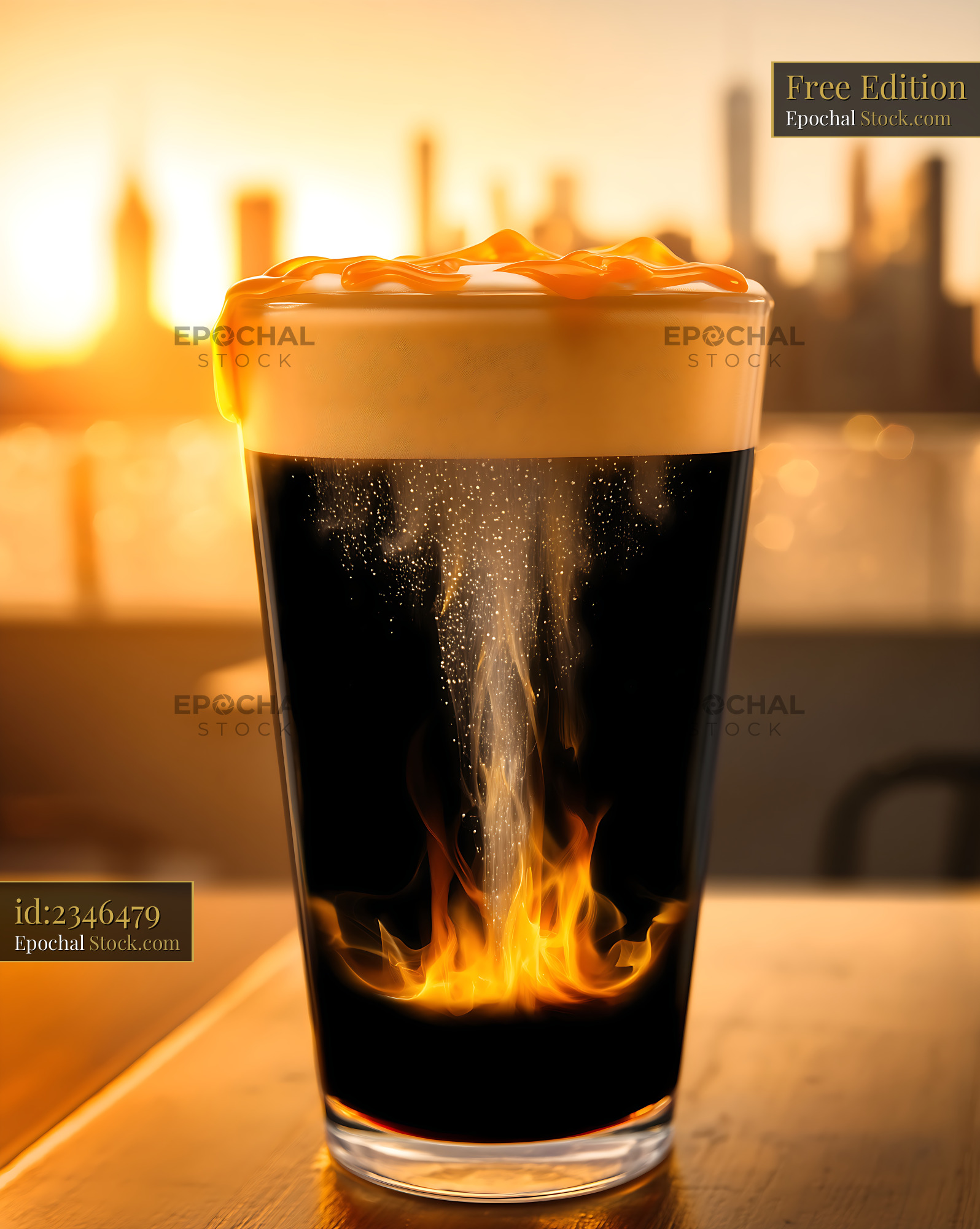 Nitro Caramel Coffee Cold Brew at Golden Hour - stock photo