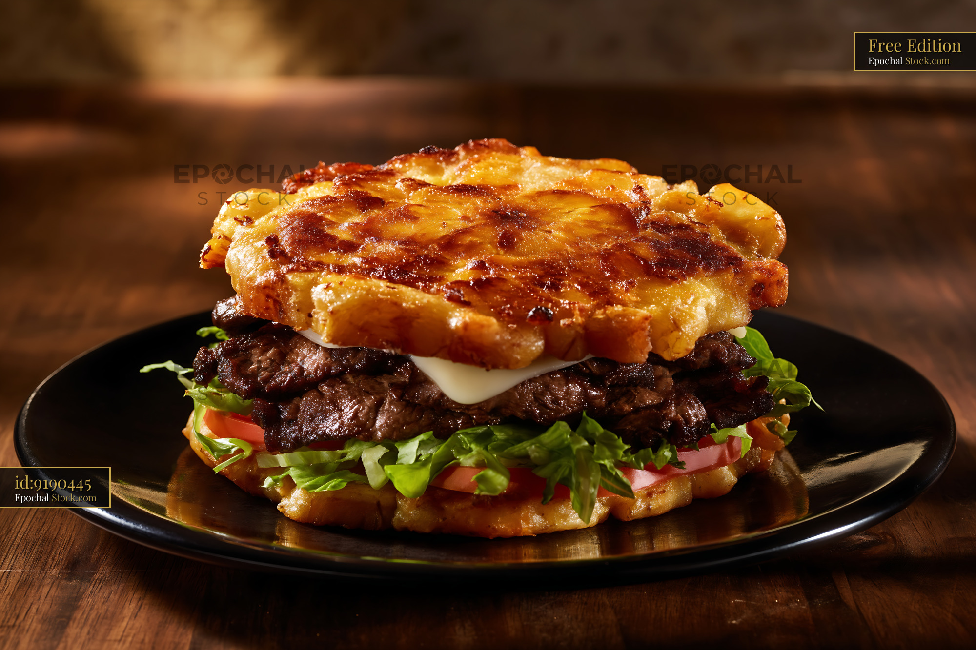 Artisan Hash Brown Burger with Caramelized Beef - stock photo