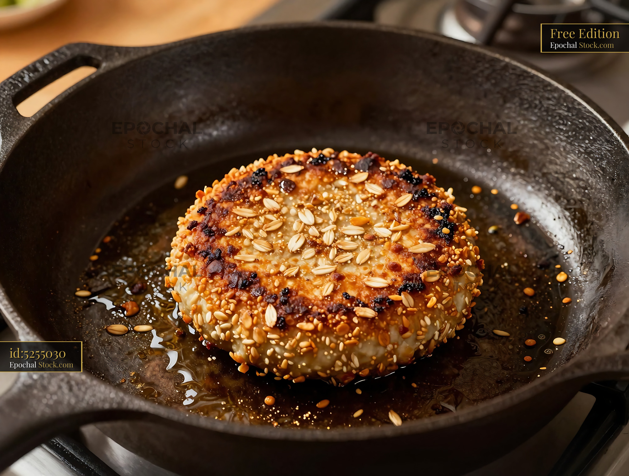Goetta Searing in Cast Iron Skillet - stock photo