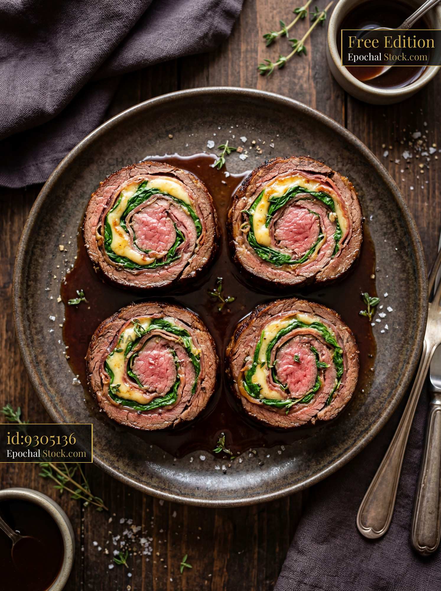 Beef Wellington Sliced Rare with Spinach - stock photo