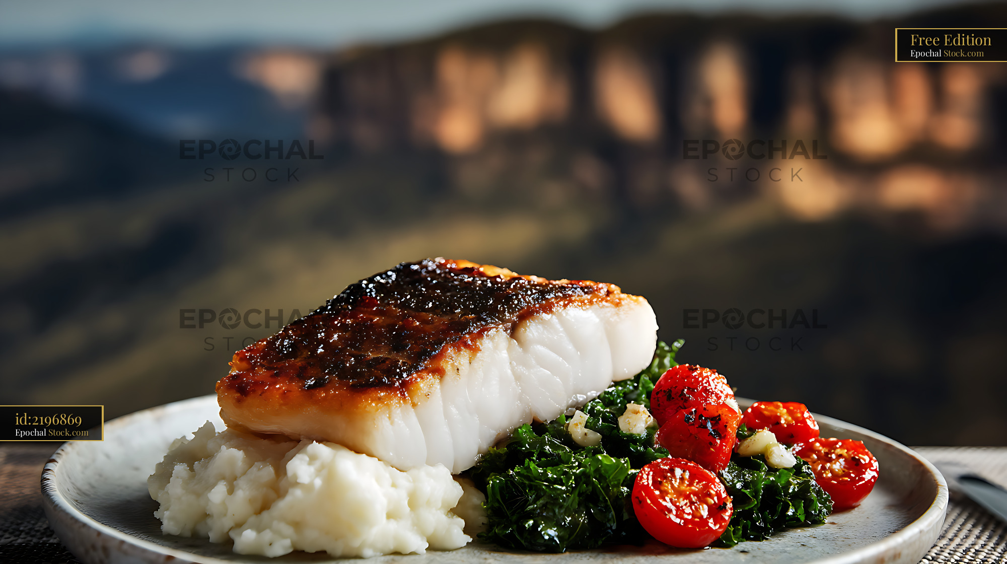 Seared Murray Cod Fillet with Mashed Potatoes - stock photo