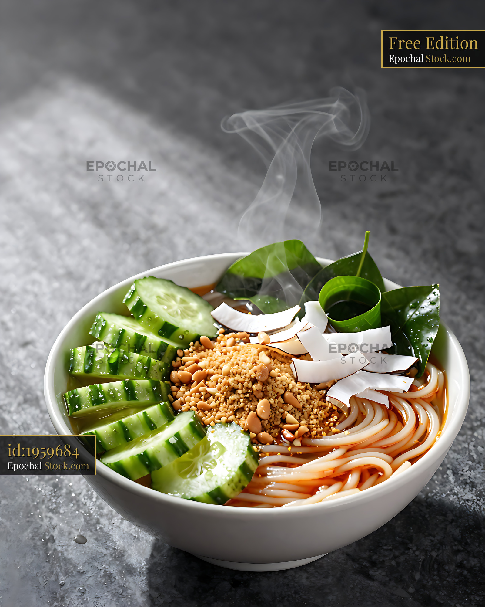 Kakdi Koshimbir with Hot Noodle Soup - stock photo
