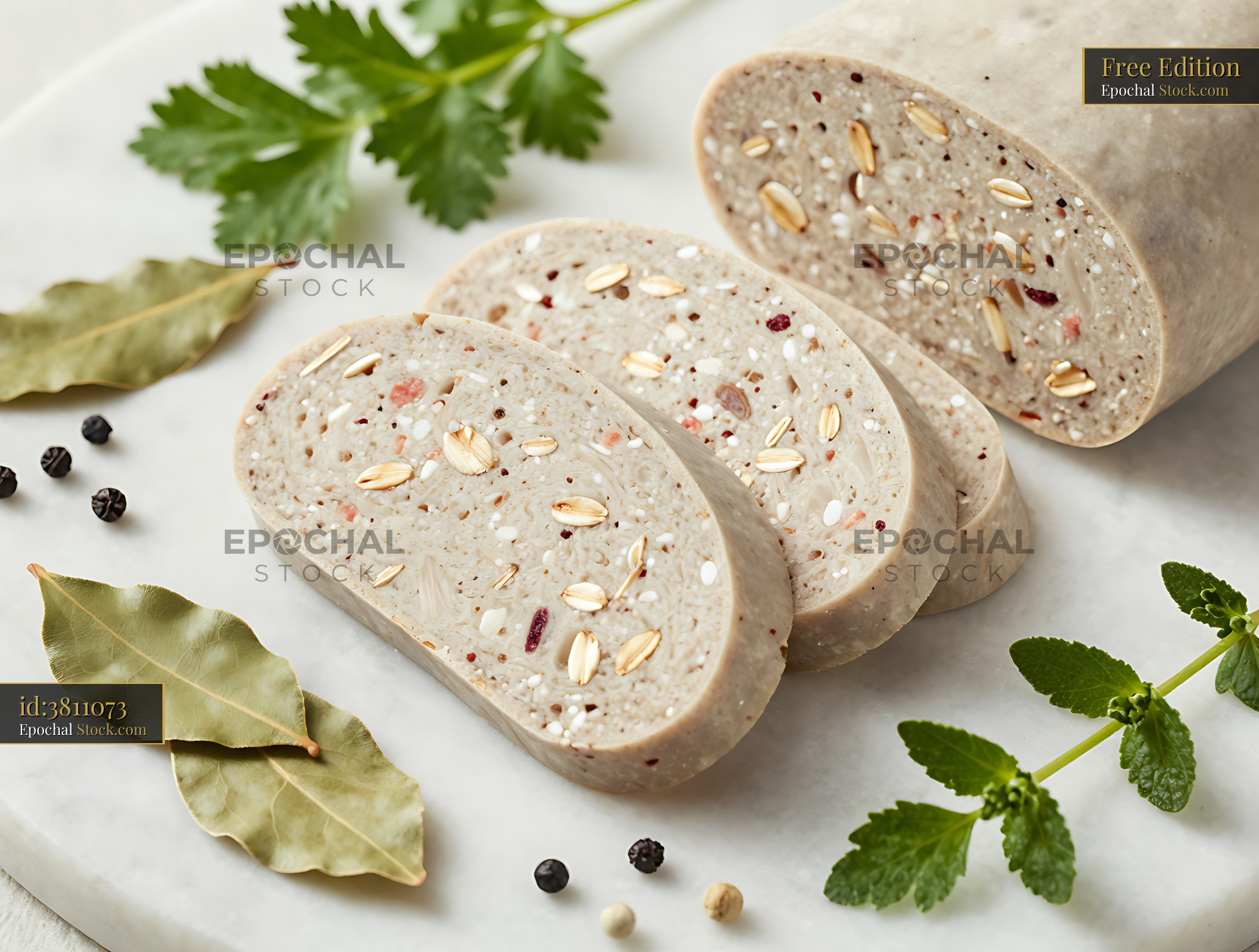 Sliced Goetta with Fresh Herbs and Spices - stock photo