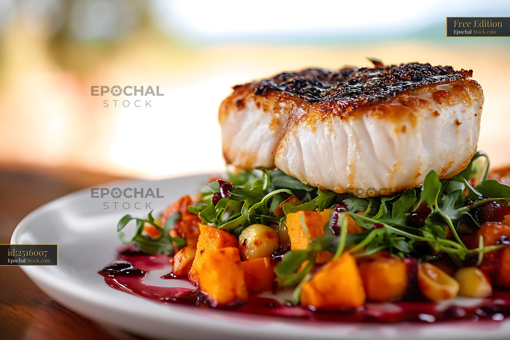 Seared Murray Cod Fillet with Roasted Vegetables - stock photo