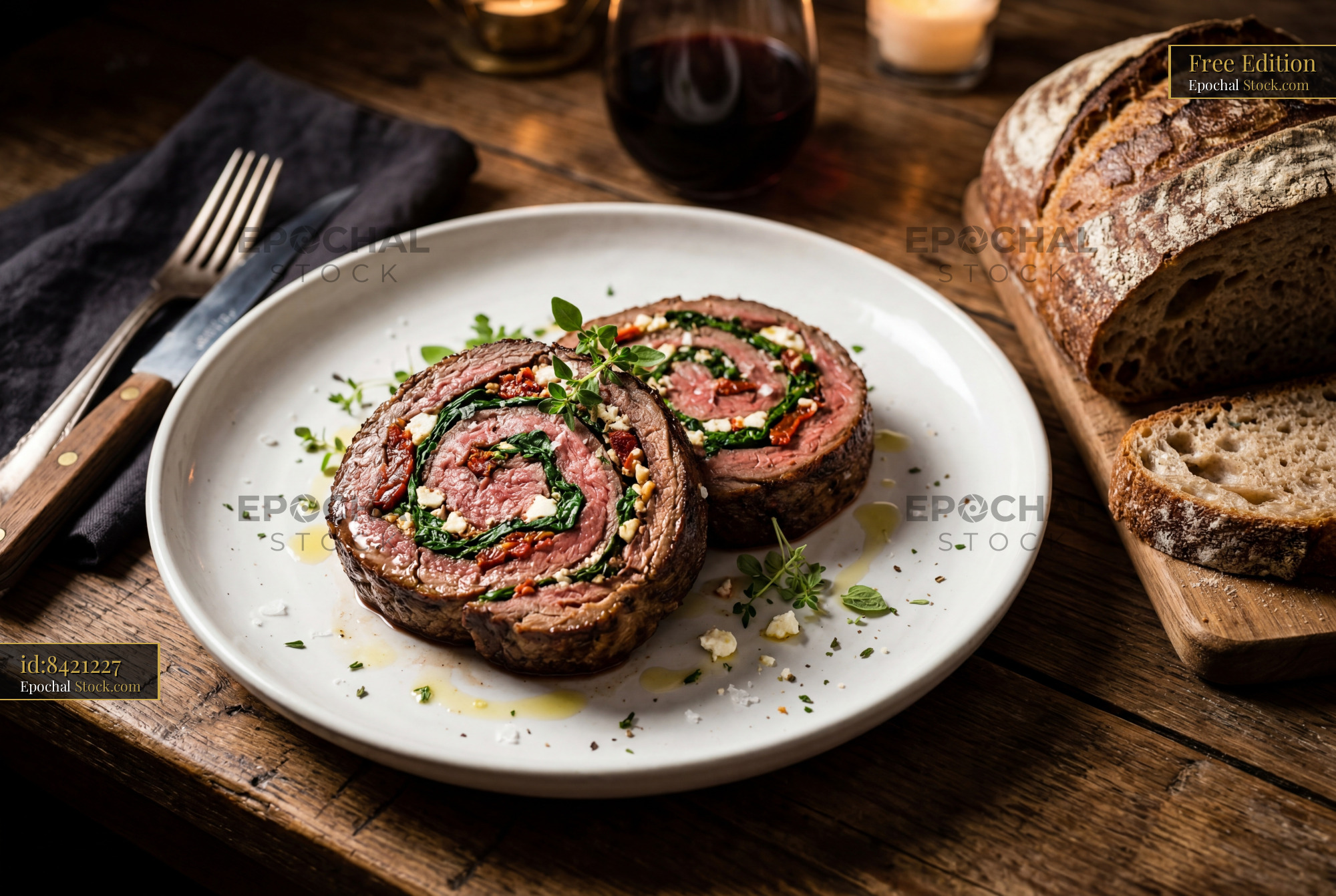 Beef Roulade with Spinach Herb Filling - stock photo