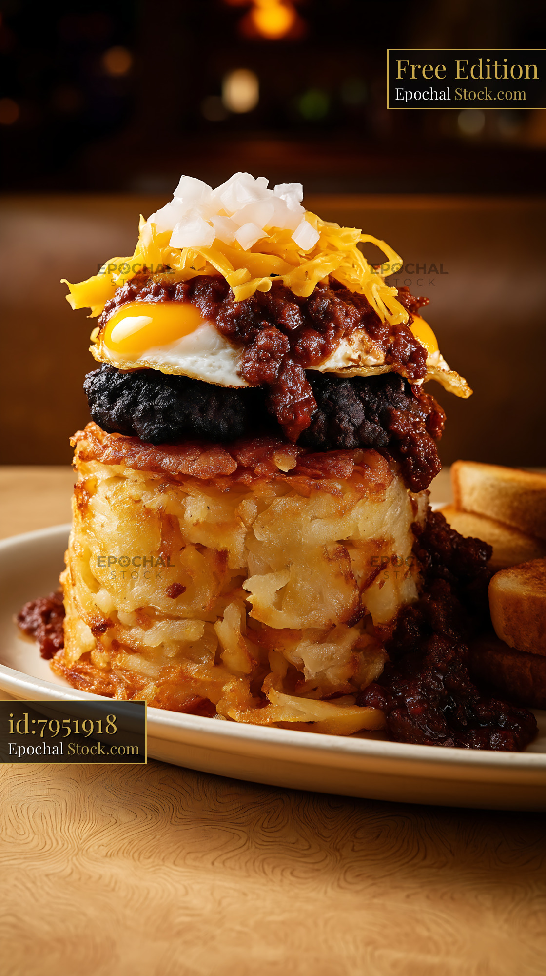 St. Louis Slinger Stack with Fried Egg & Onions - stock photo