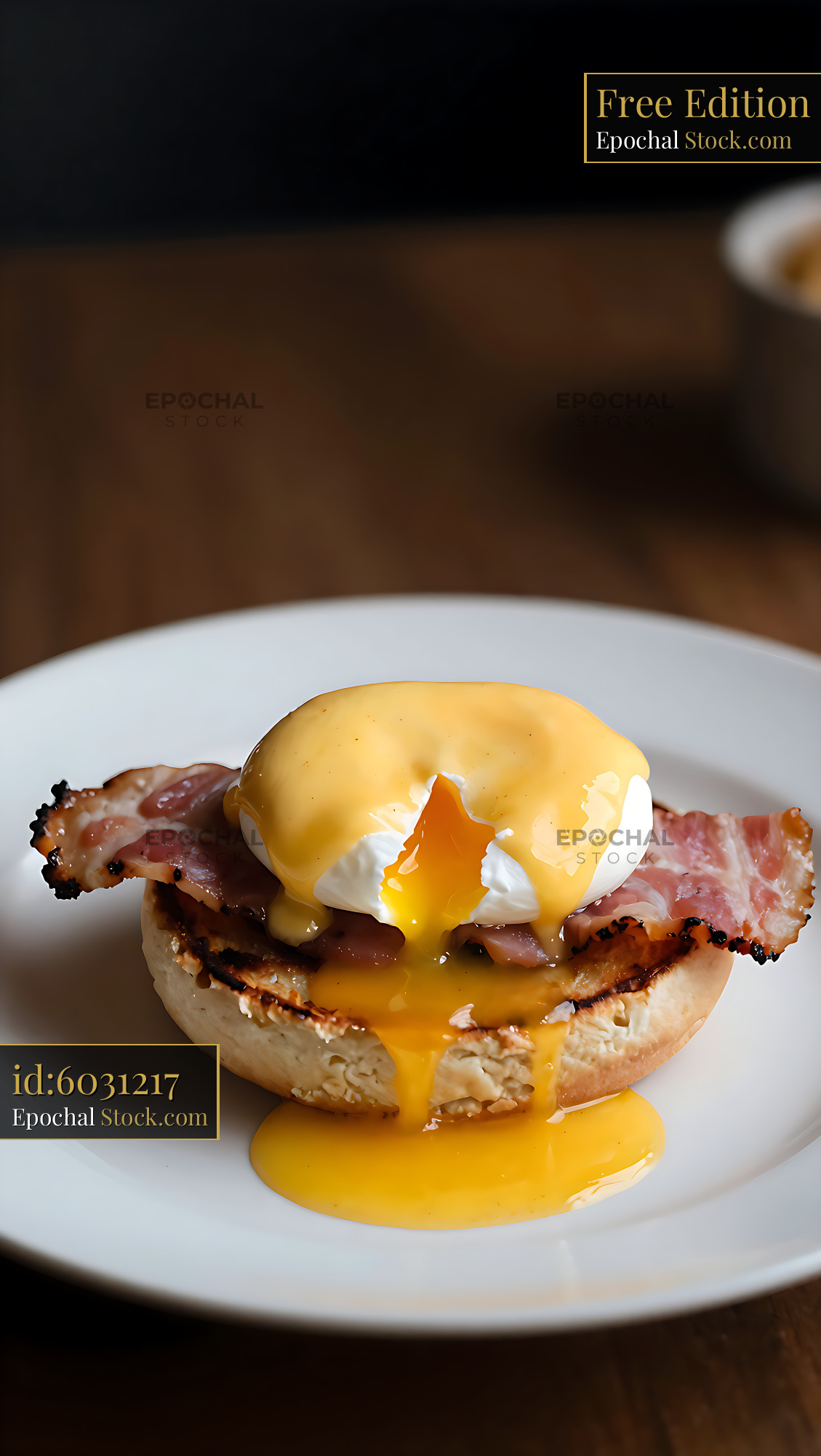 Poached Egg Benedict with Crispy Bacon - stock photo