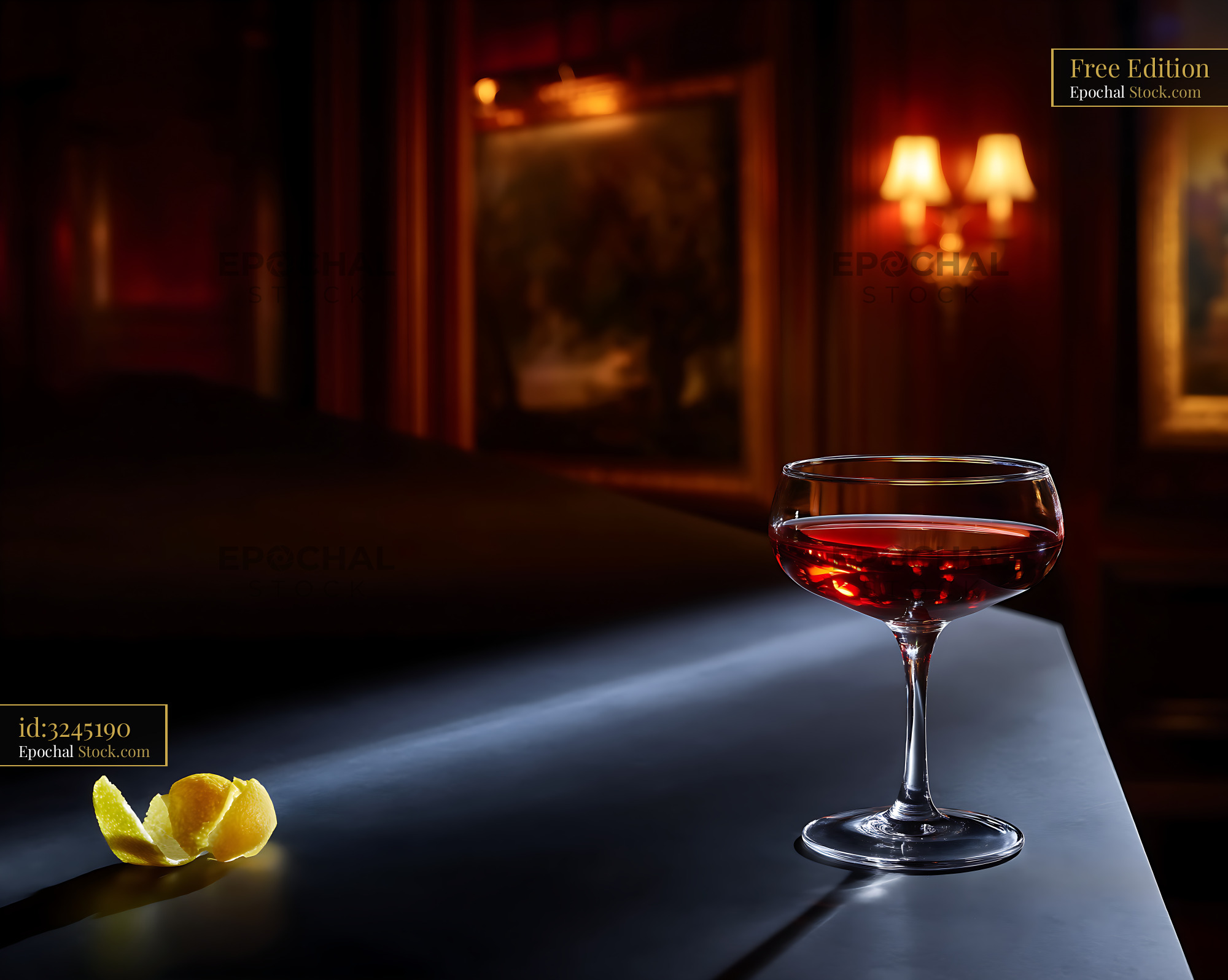 Saratoga Cocktail with Lemon at Luxury Bar - stock photo