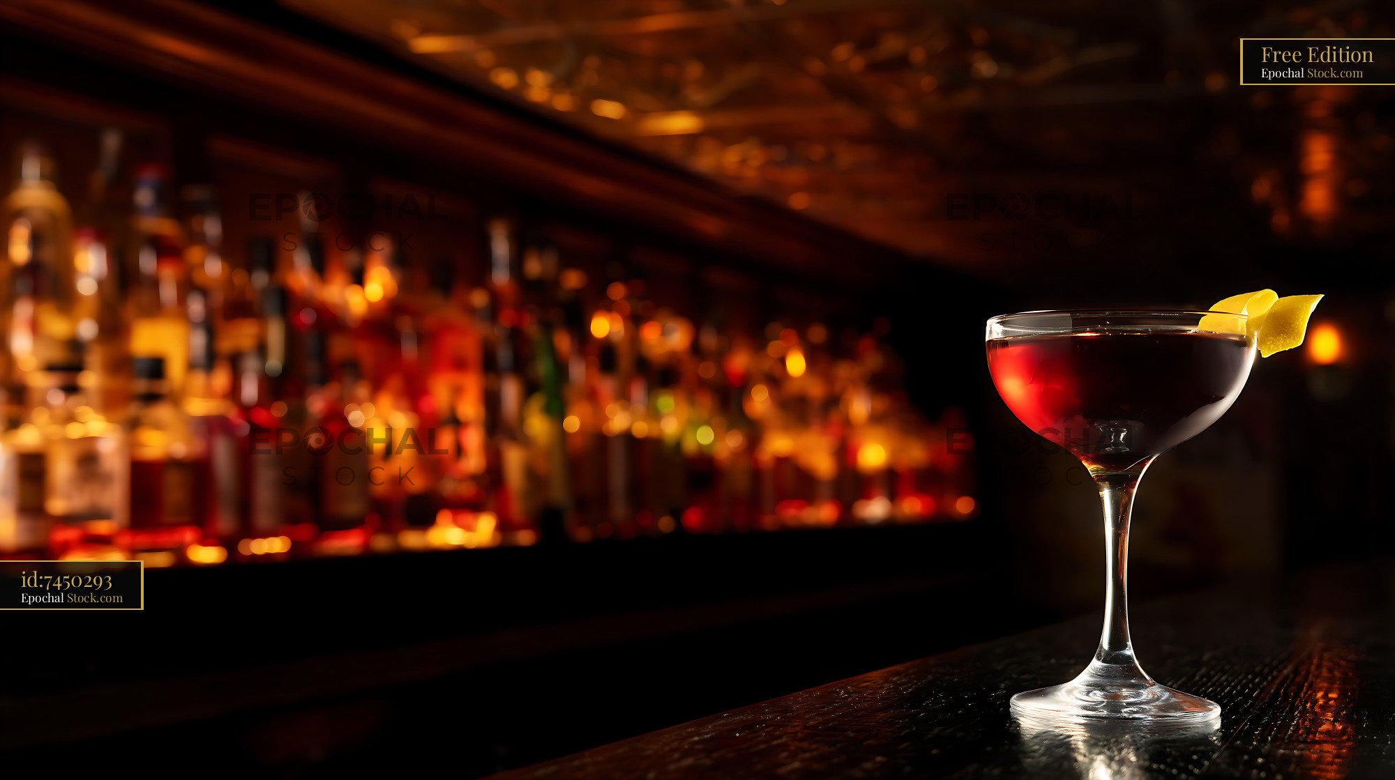 Red Bushwick Cocktail with Lemon Twist - stock photo