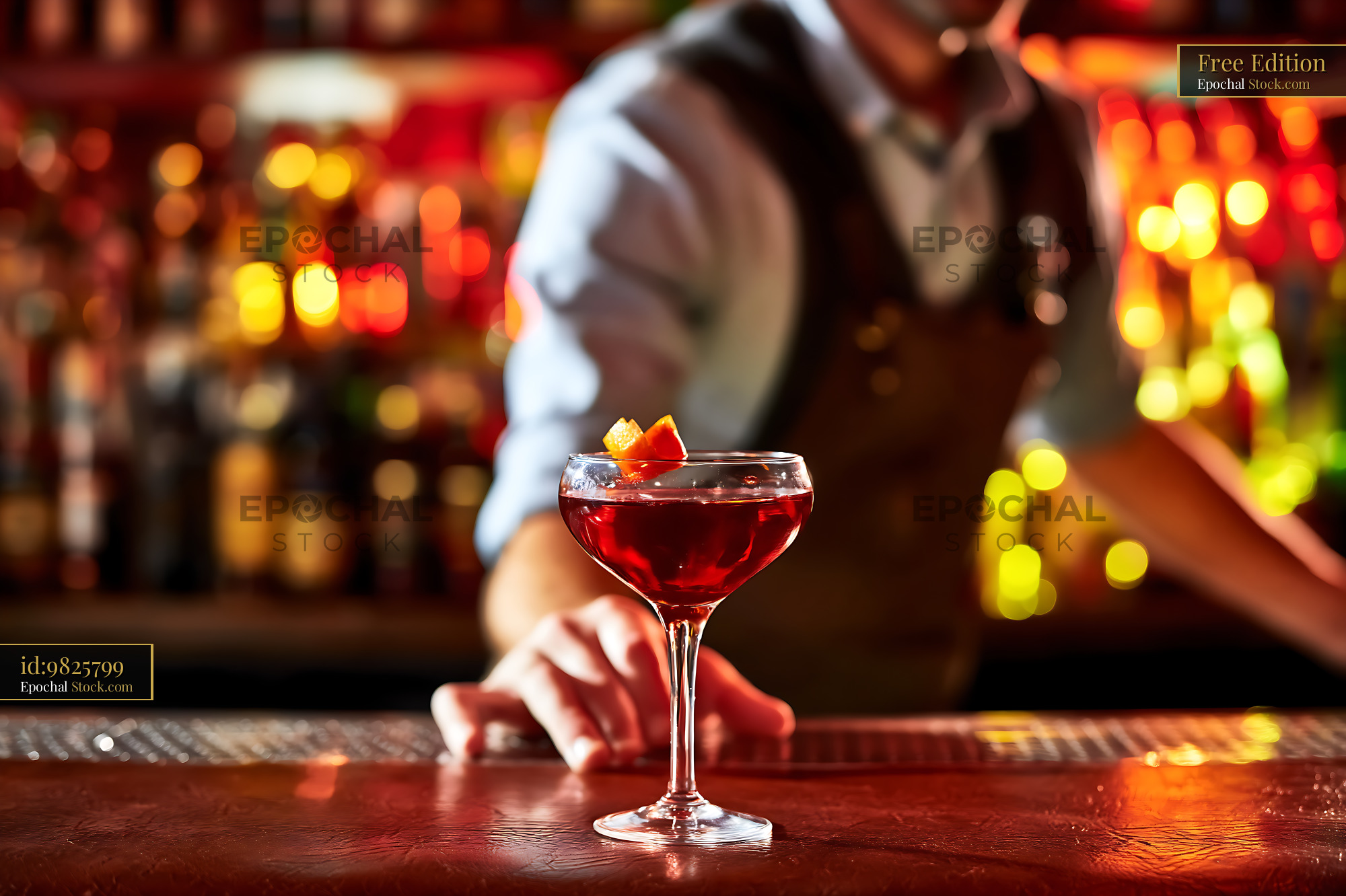 Red Bushwick Cocktail at Bar Counter - stock photo