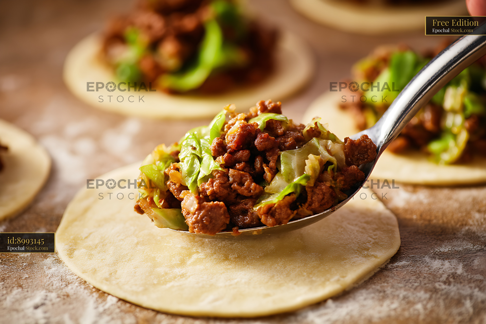 Fresh Beef Taco Assembly with Scallions - stock photo