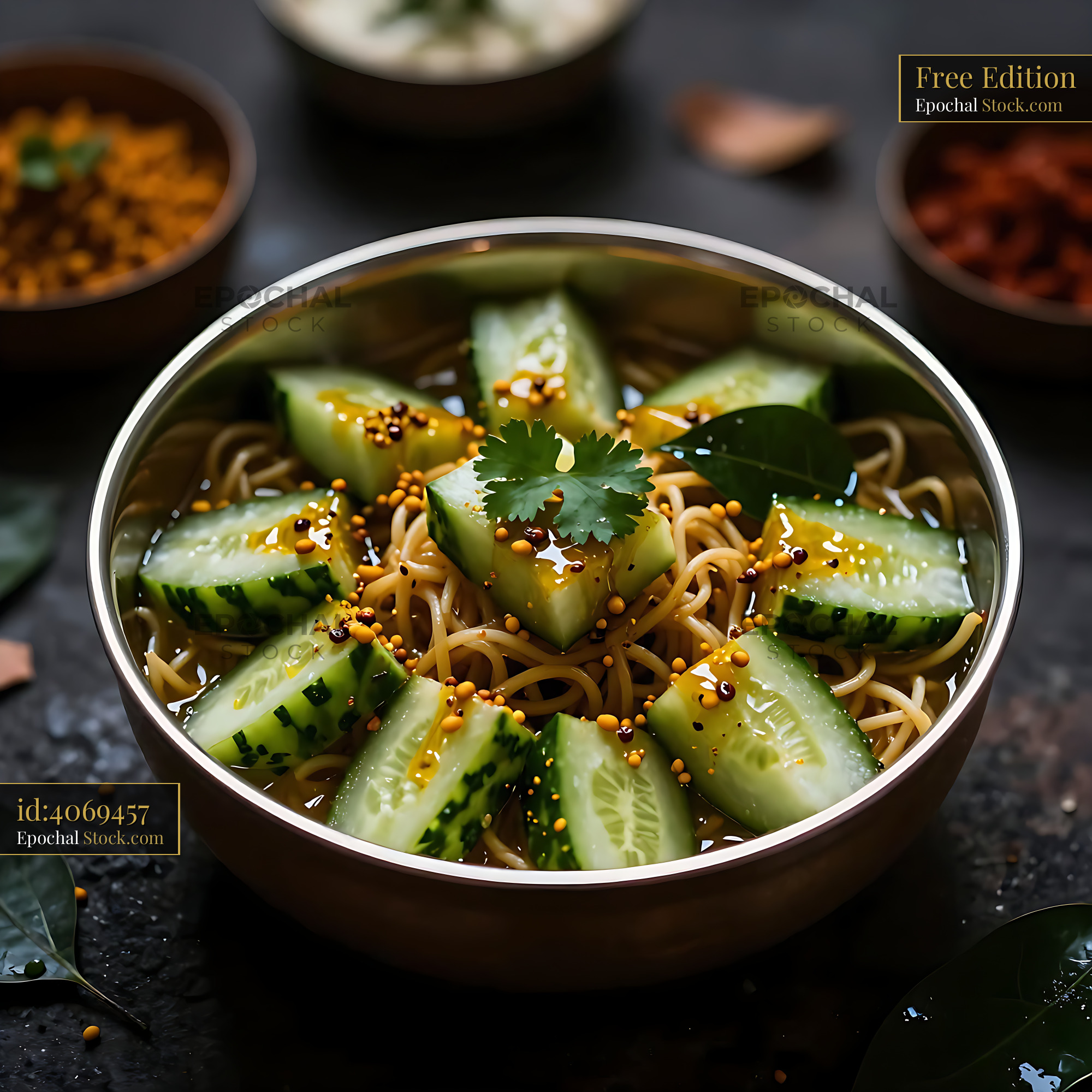 Kakdi Koshimbir Noodle Soup with Sesame - stock photo