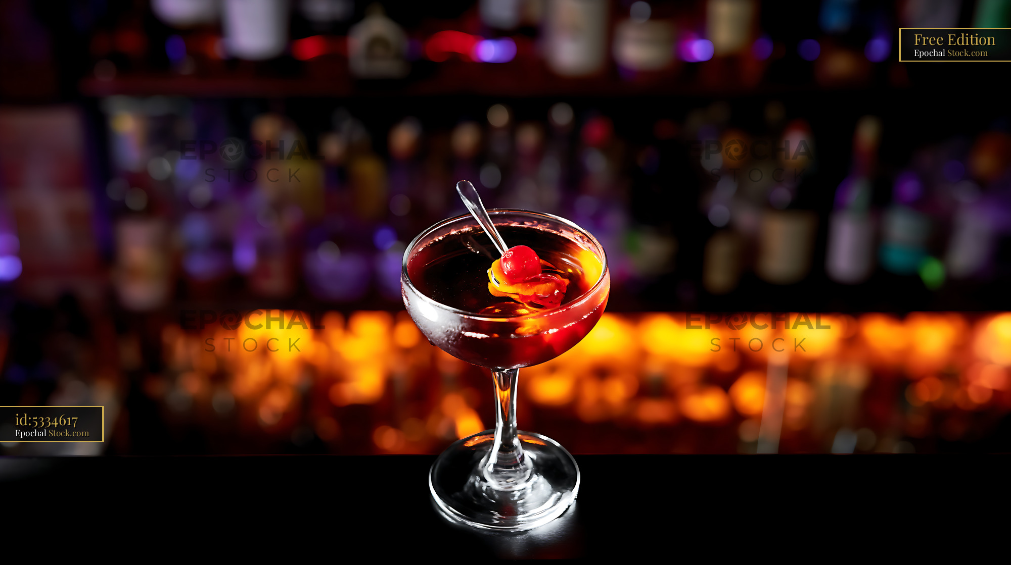 Bushwick Cocktail with Cherry at Bar - stock photo