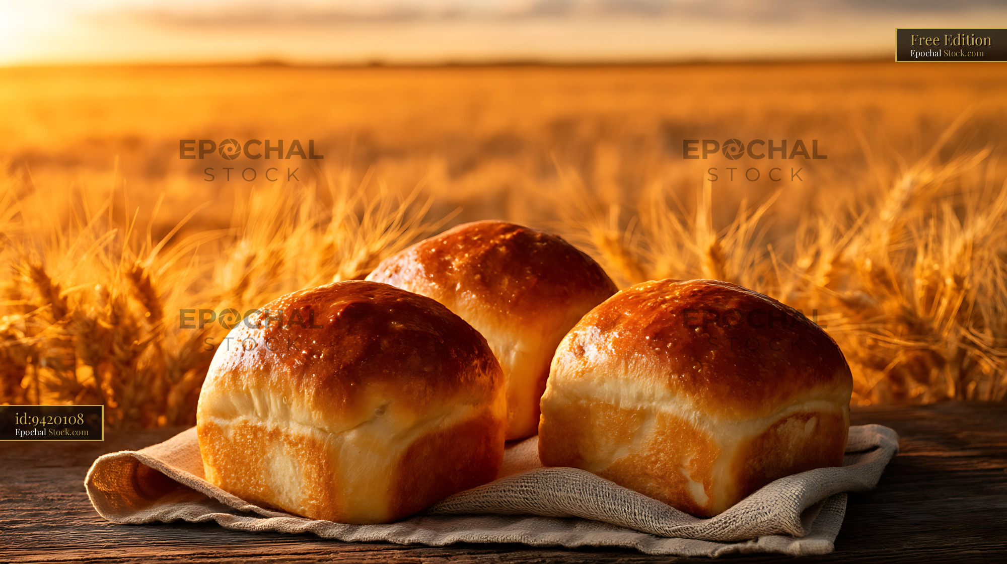 Artisan Bread Rolls Golden Wheat Field - stock photo
