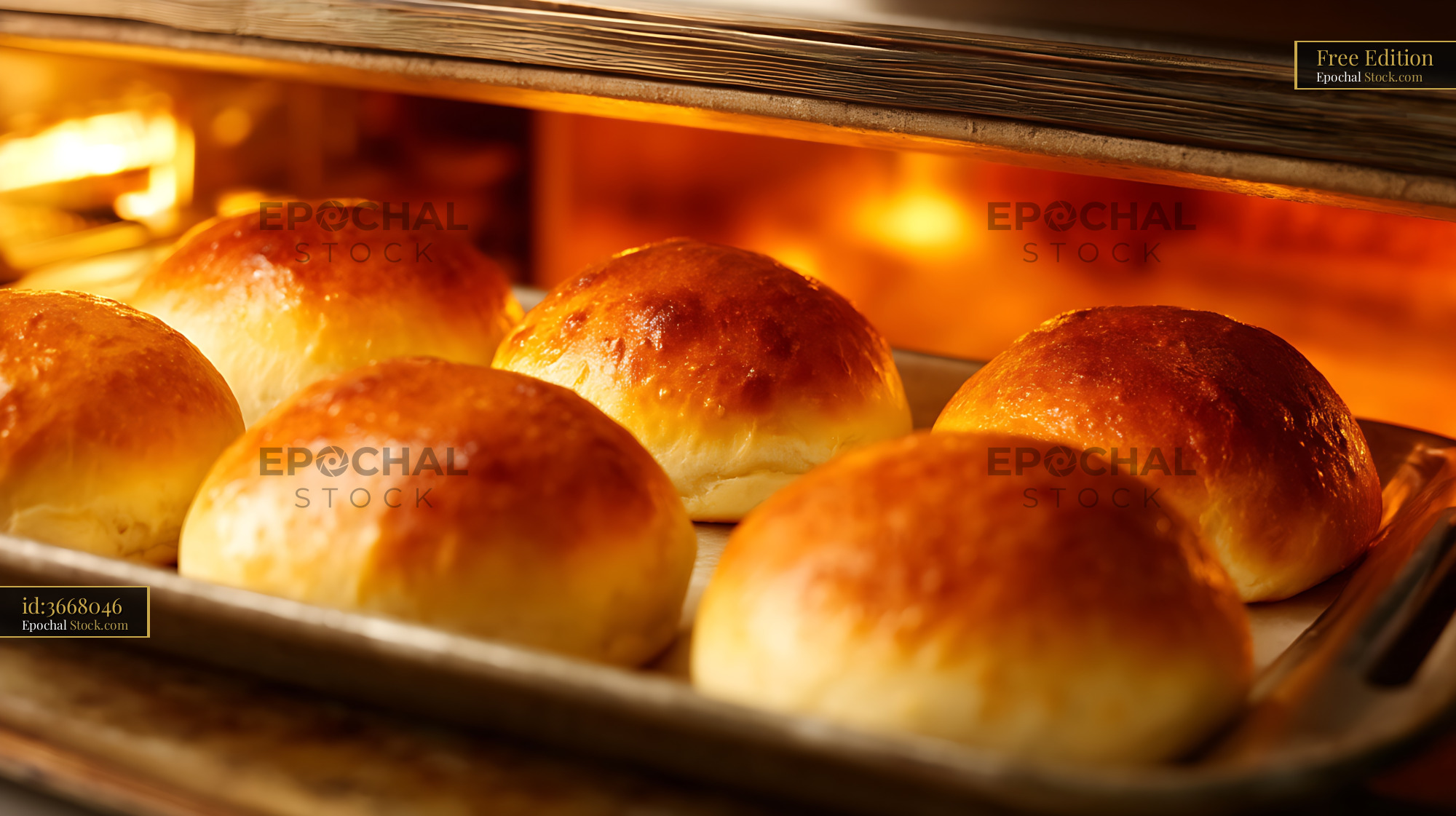 Golden Dinner Rolls Baking in Hot Oven - stock photo