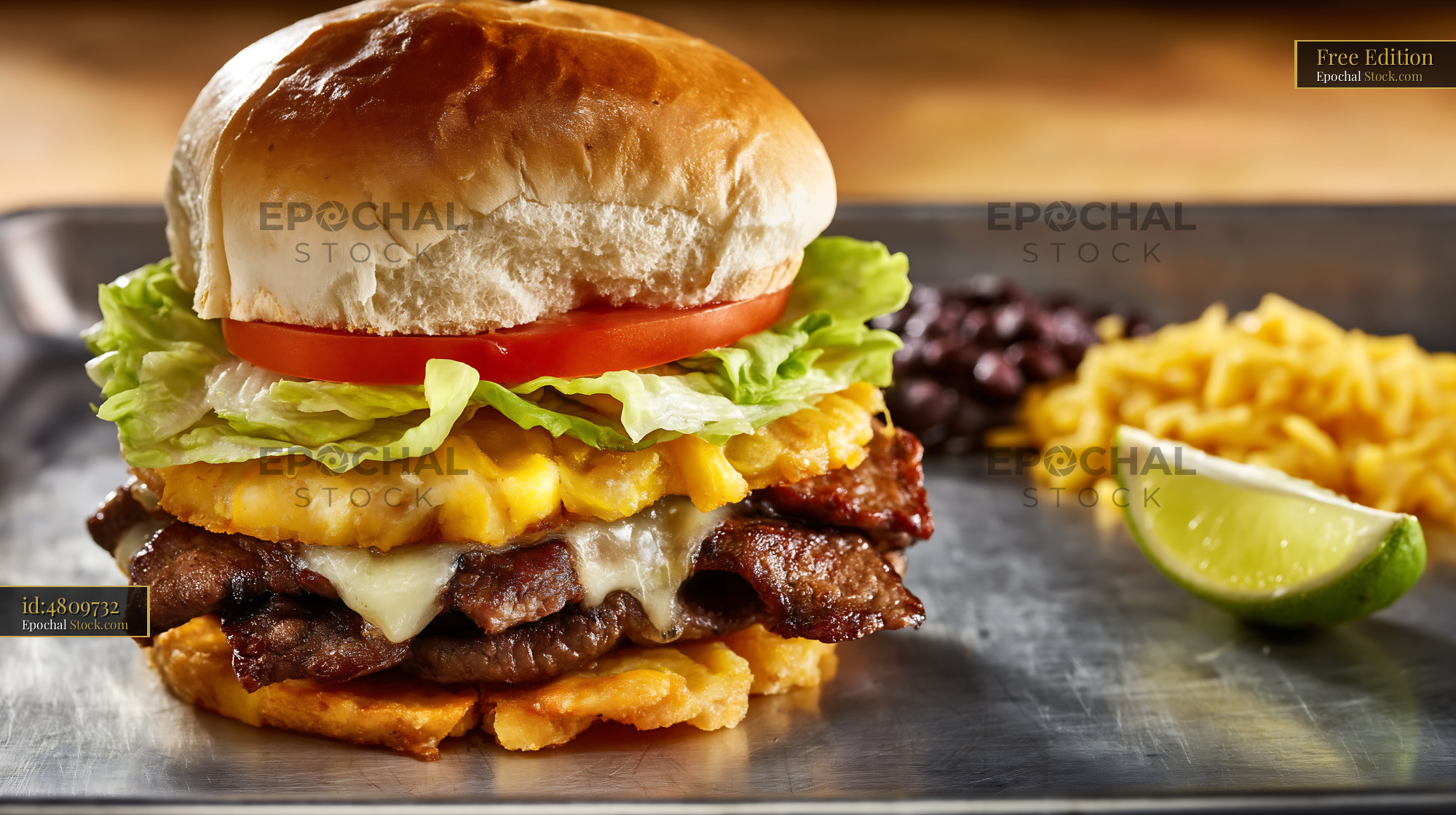 Stacked Gourmet Burger with Crispy Hash Browns - stock photo