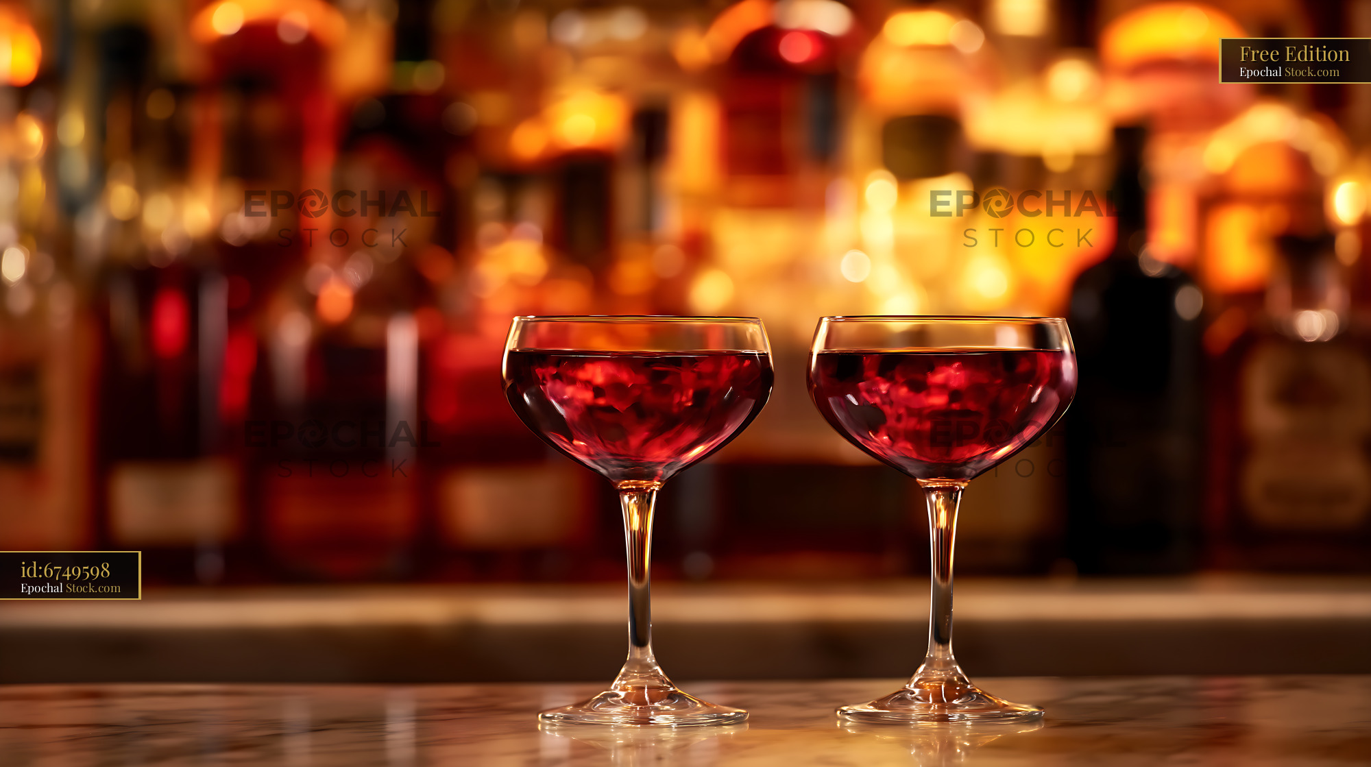 Bushwick Cocktails at Upscale Bar Counter - stock photo