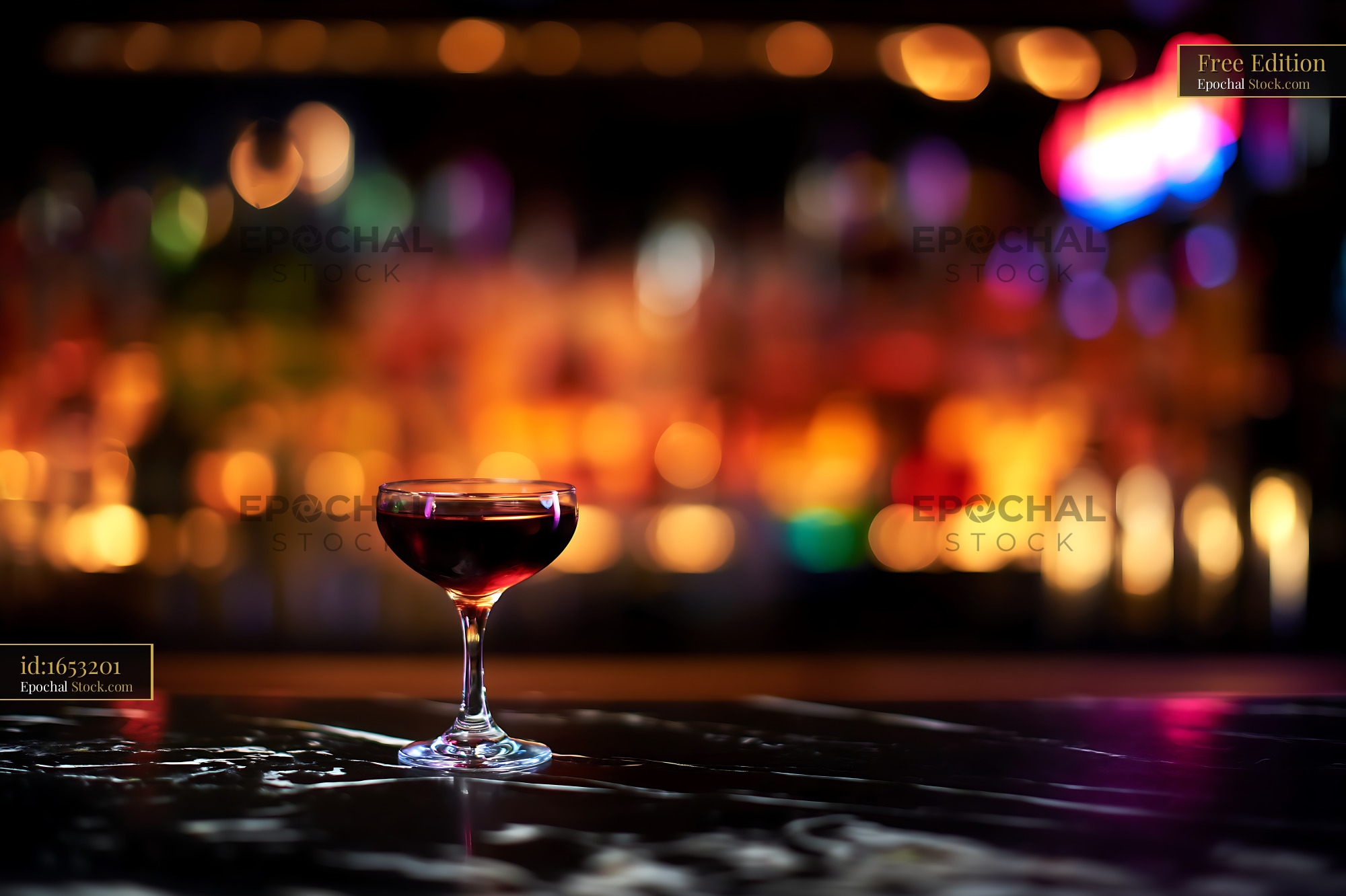 Bushwick Cocktail on Wet Bar Counter at Night - stock photo