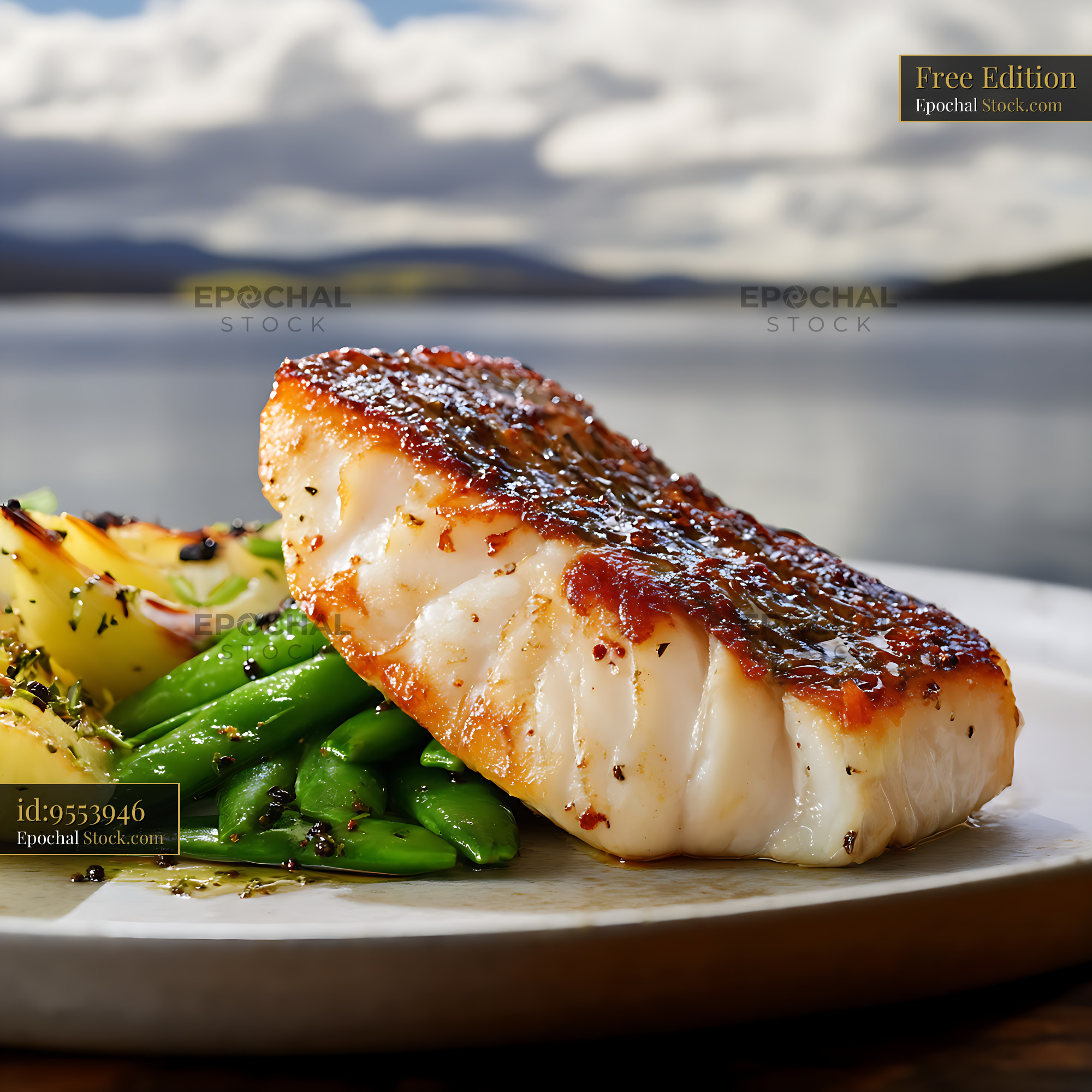 Murray Cod Fillet with Green Beans & Potatoes - stock photo