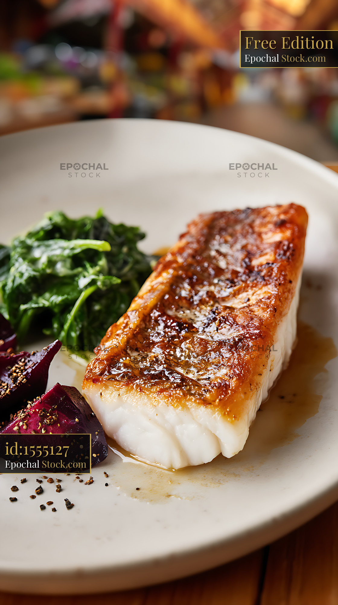 Seared Murray Cod Fillet on Elegant Plate - stock photo