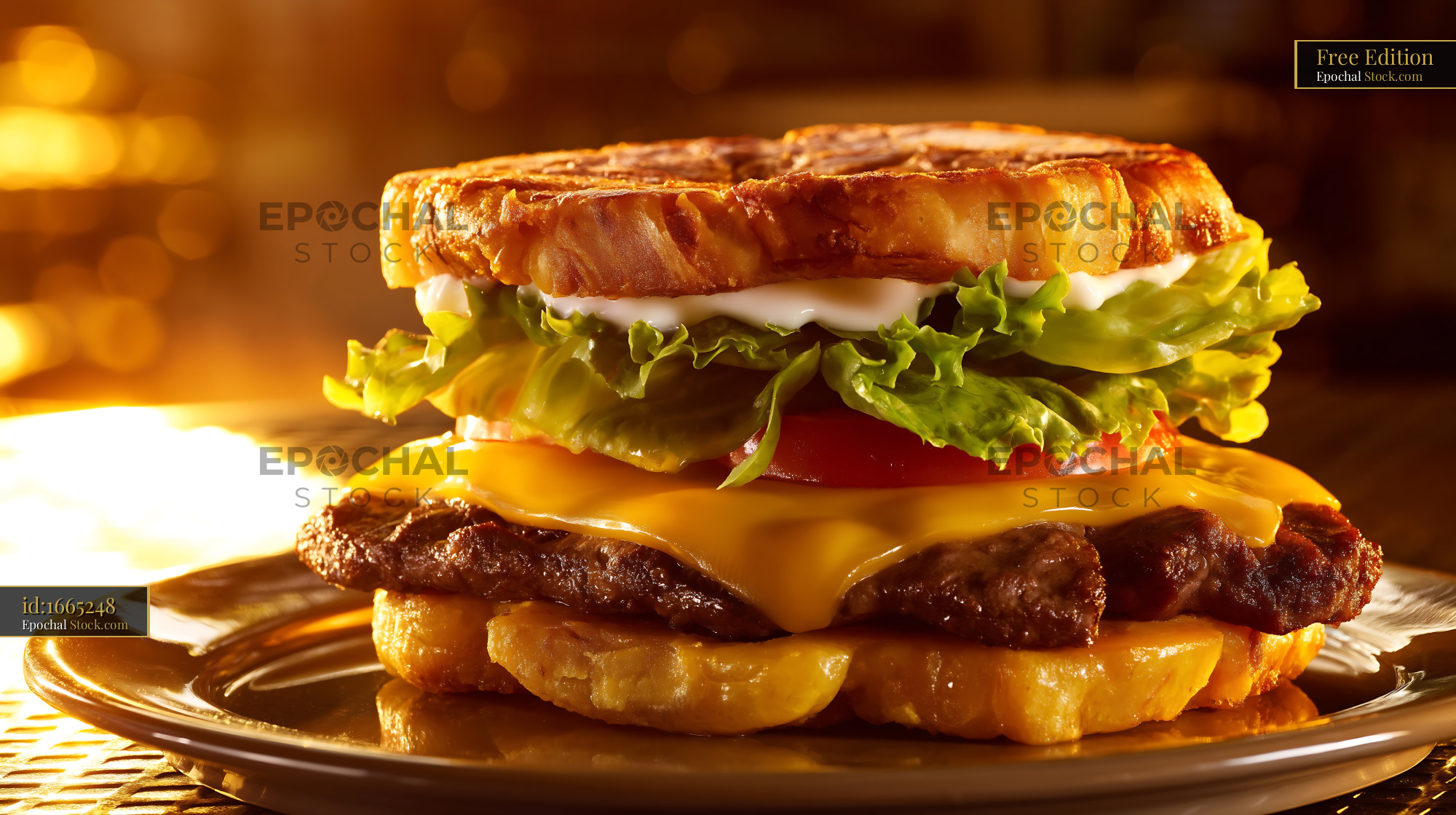 Gourmet Double Cheeseburger with Fries - stock photo
