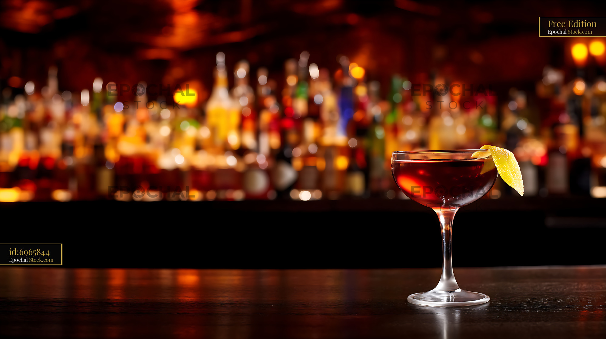 Bushwick Cocktail with Lemon Twist at Bar - stock photo