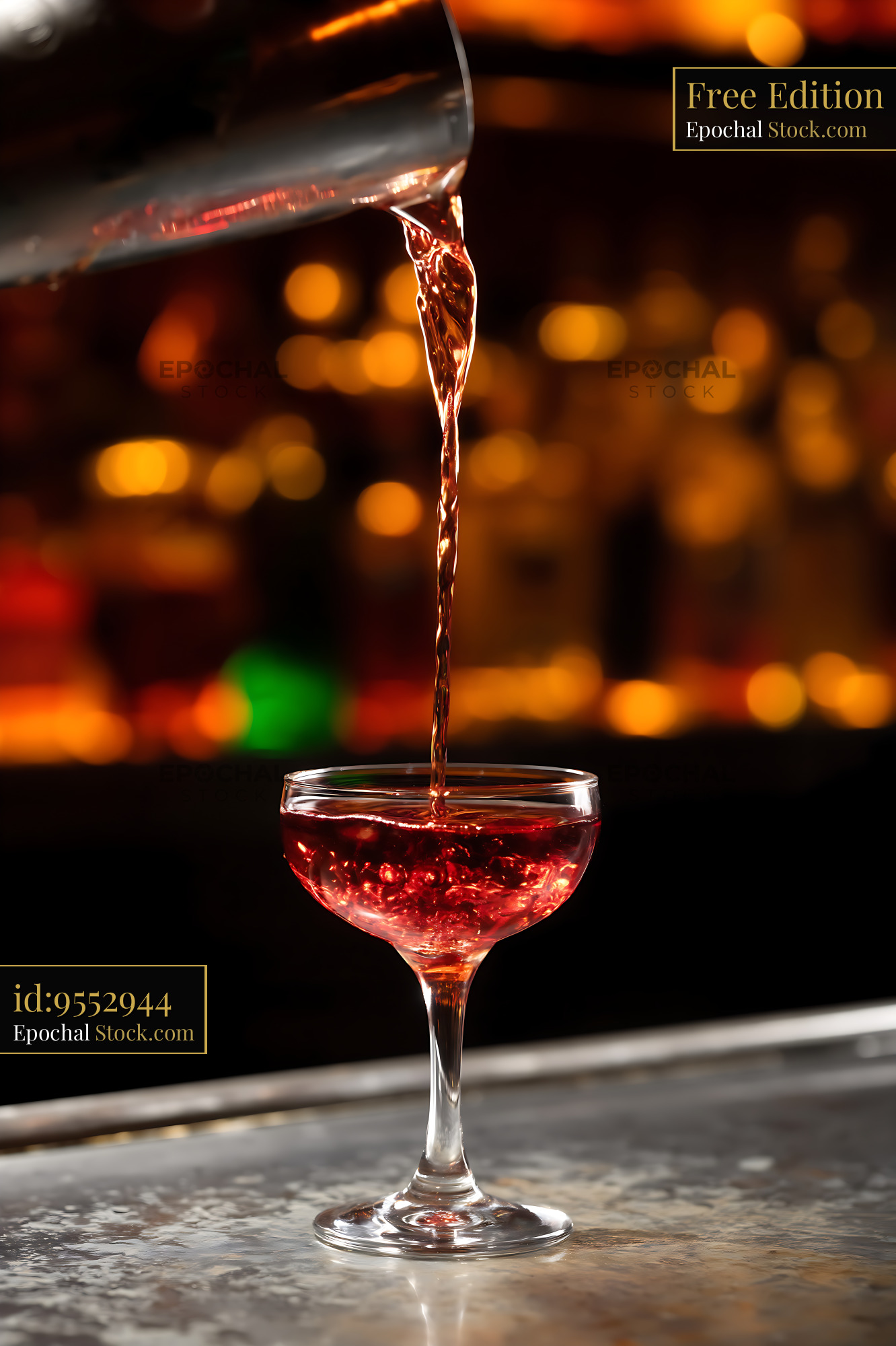 Bushwick Cocktail Pouring Into Coupe Glass - stock photo