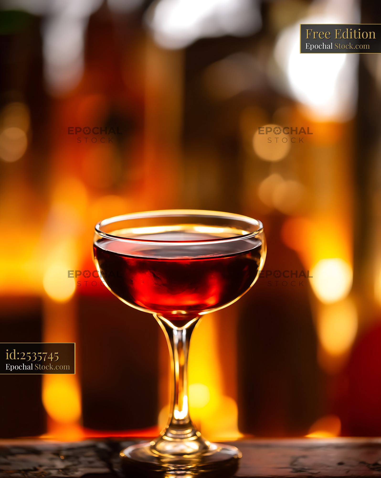 Bushwick Cocktail in Coupe Glass with Warm Lighting - stock photo