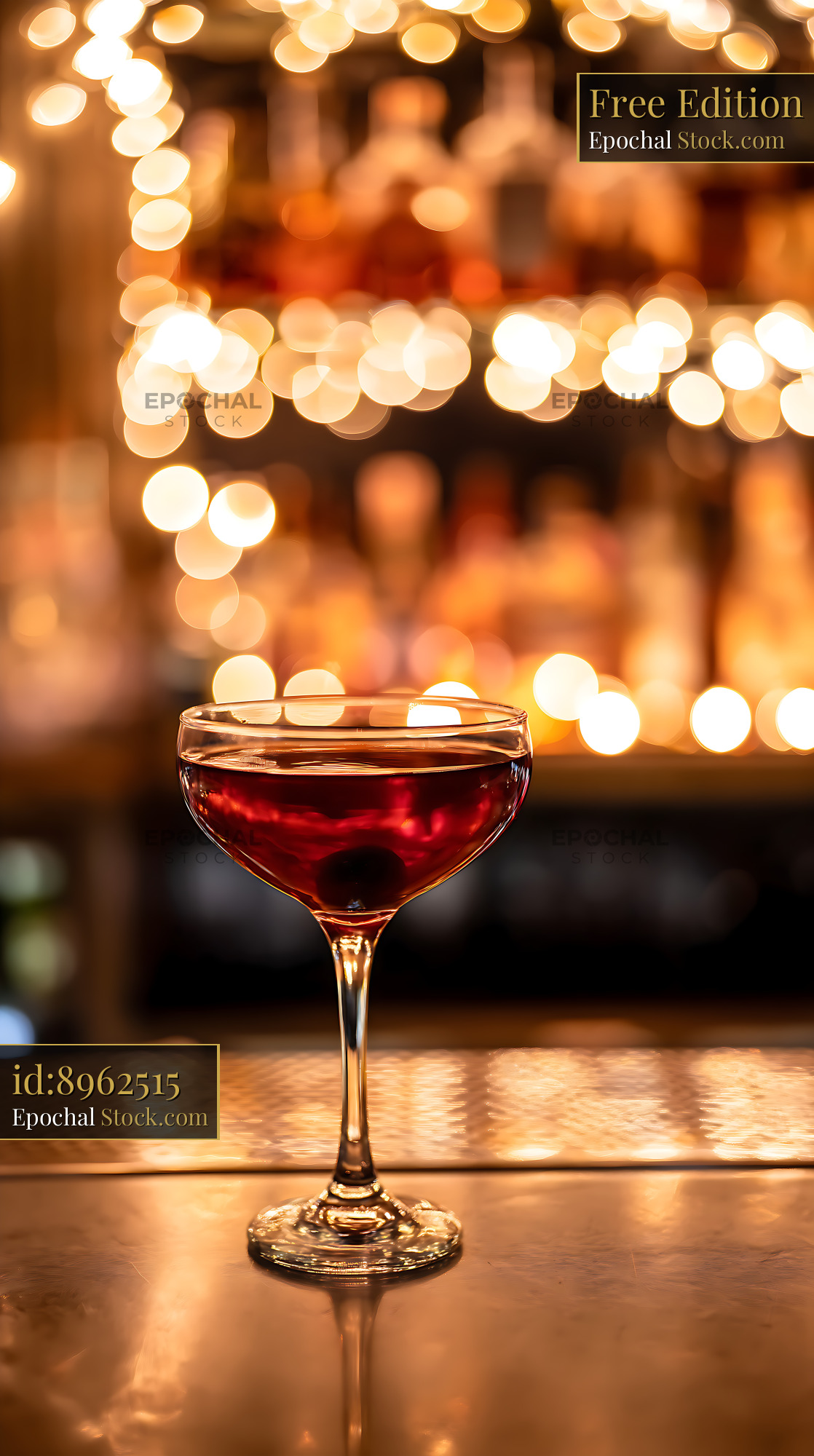 Craft Cocktail on Bar Counter with Ambient Lighting - stock photo