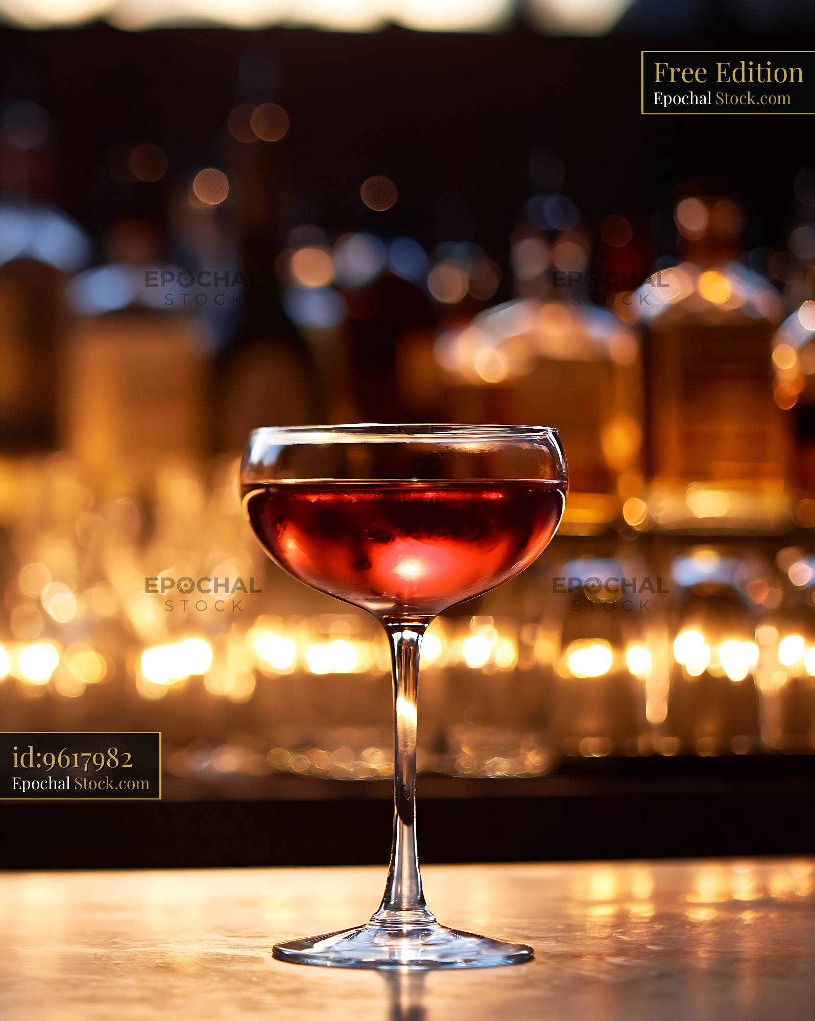 Bushwick Cocktail in Coupe Glass with Bar Lights - stock photo