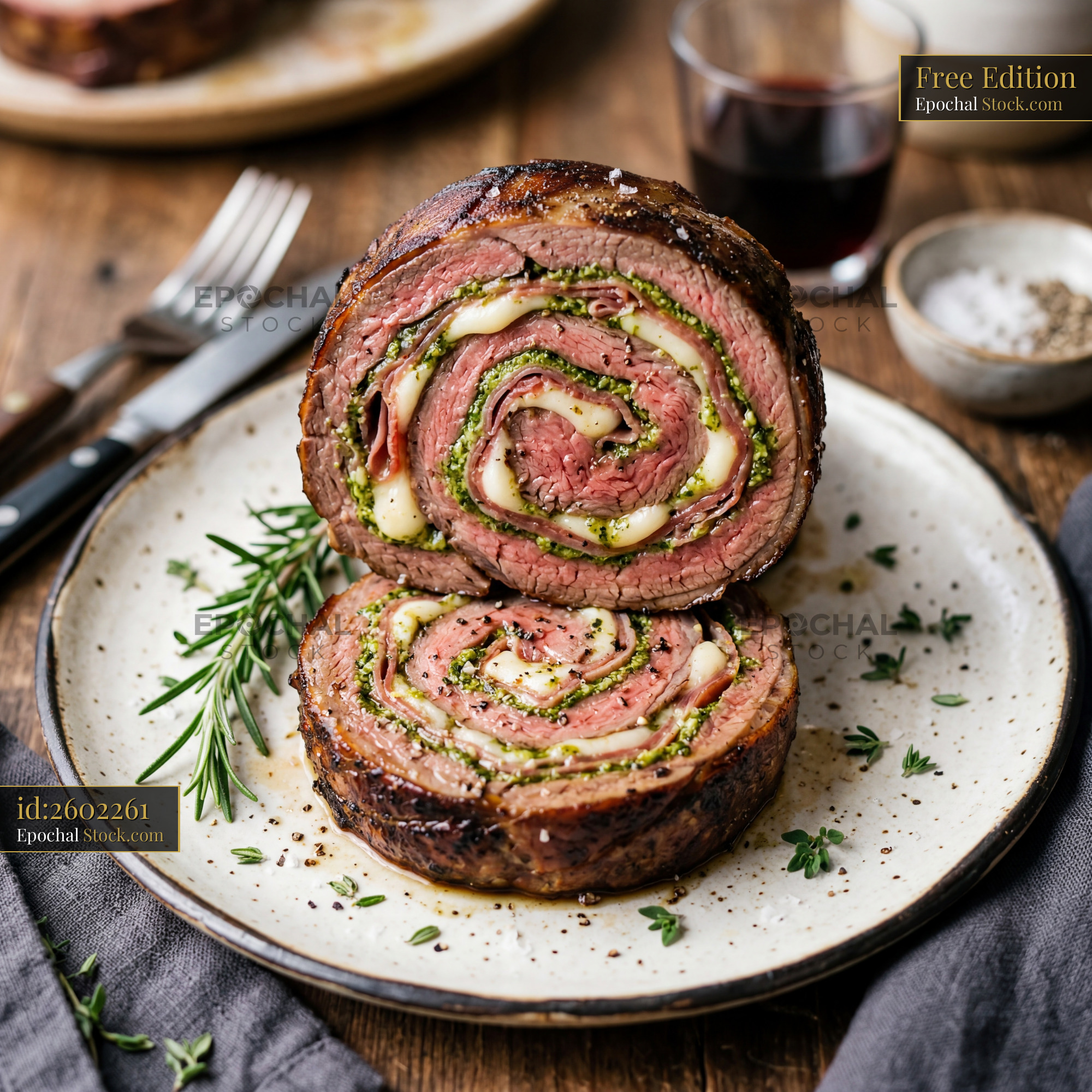 Beef Roulade with Herb Pesto and Cheese - stock photo