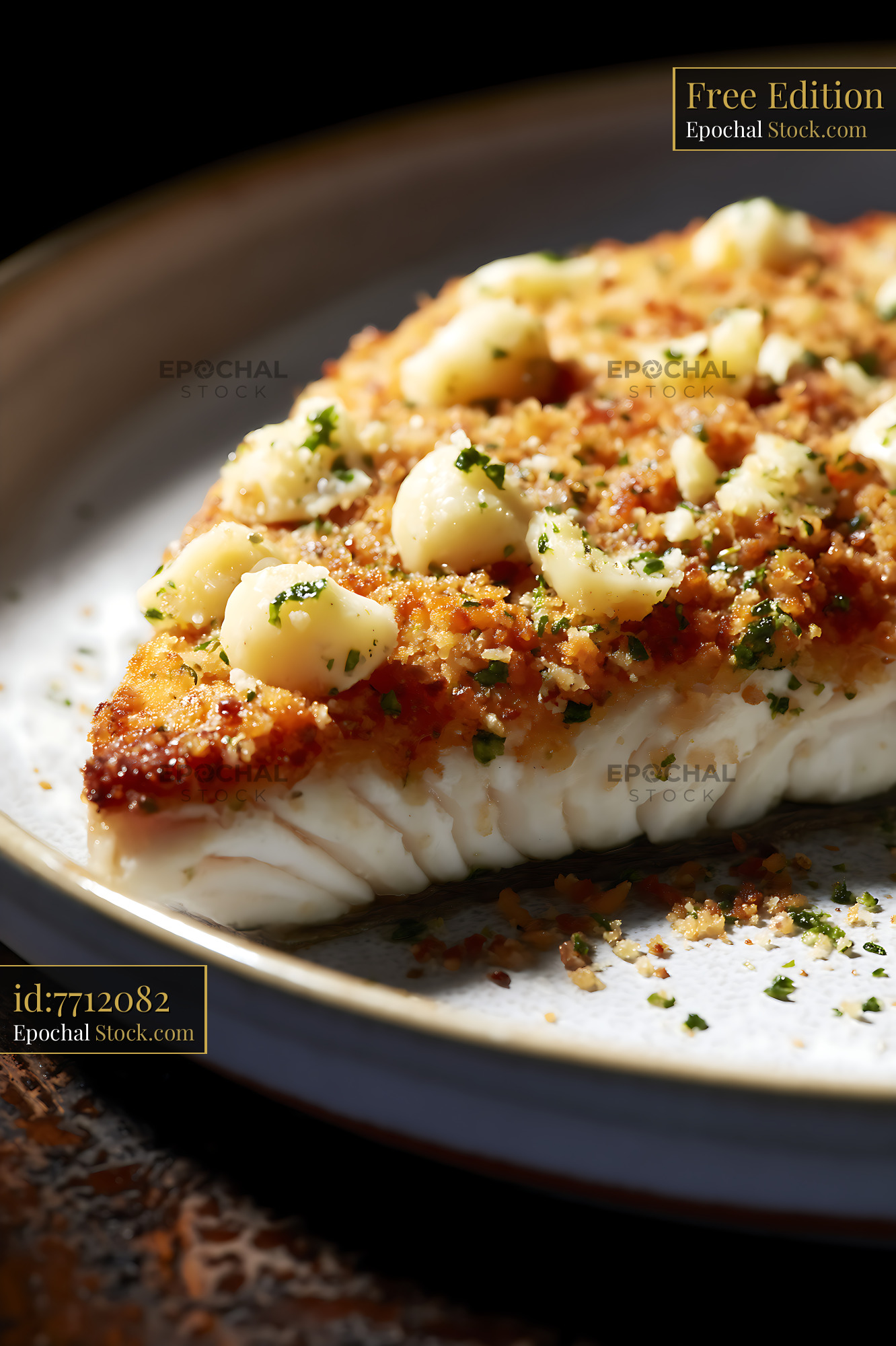Garlic Crusted White Fish with Fresh Parsley - stock photo