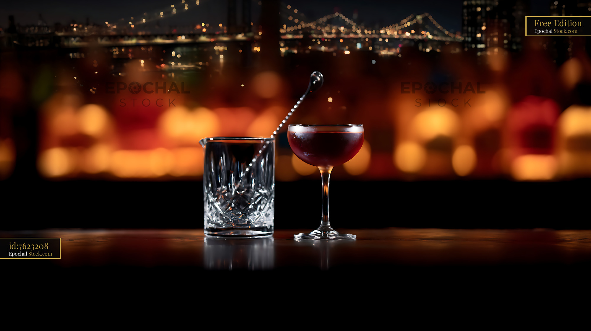 Bushwick Cocktail on Bar with NYC Skyline View - stock photo