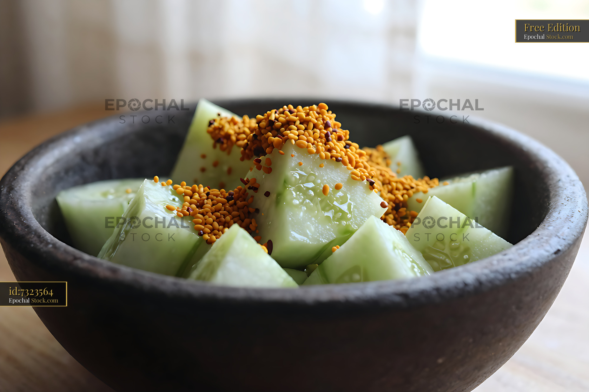 Kakdi Koshimbir Cucumber Salad in Stone Bowl - stock photo