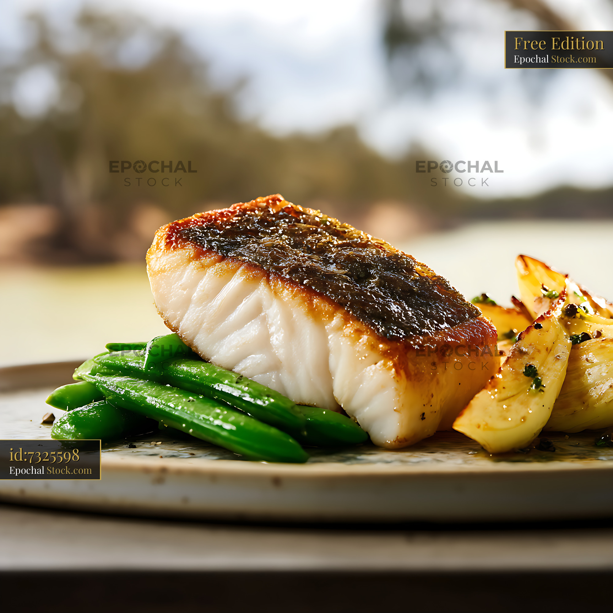 Seared Murray Cod Fillet with Beans and Potatoes - stock photo