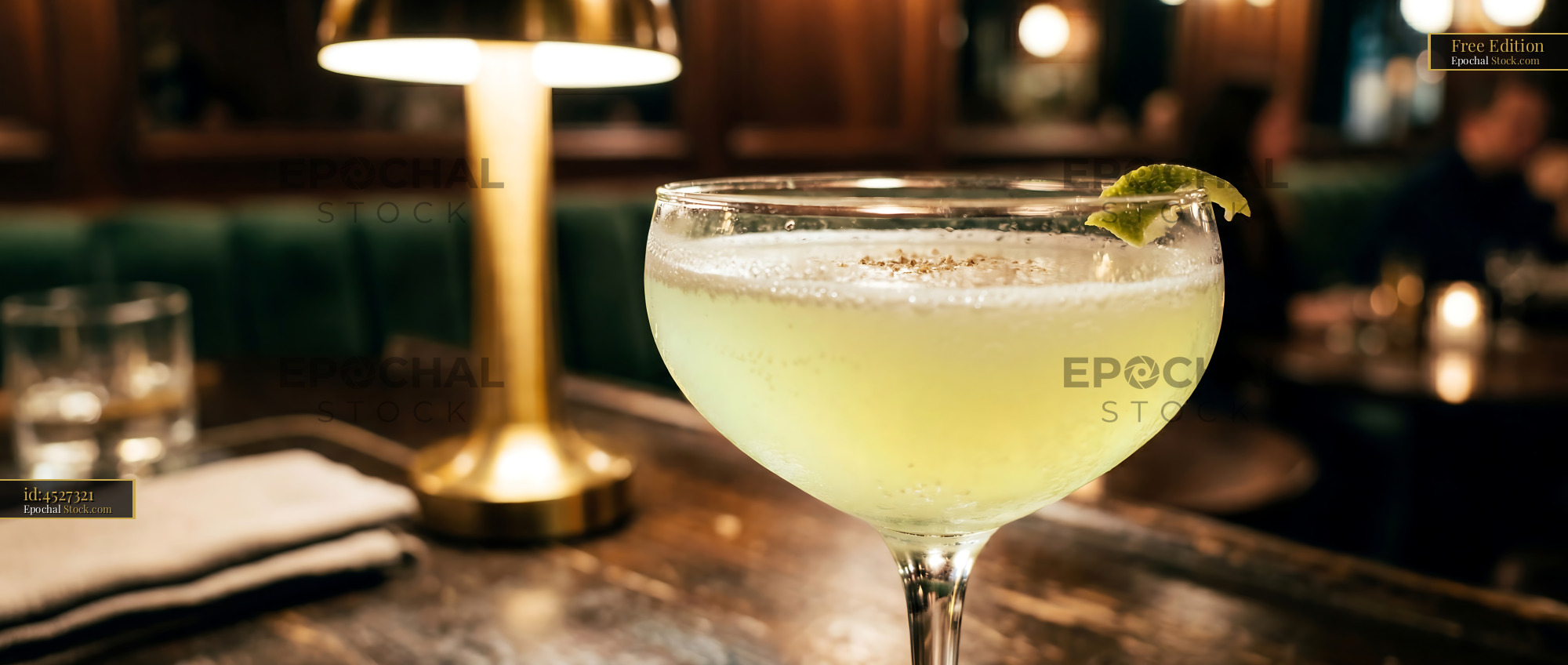 Final Ward Cocktail with Lime Wheel Garnish - stock photo