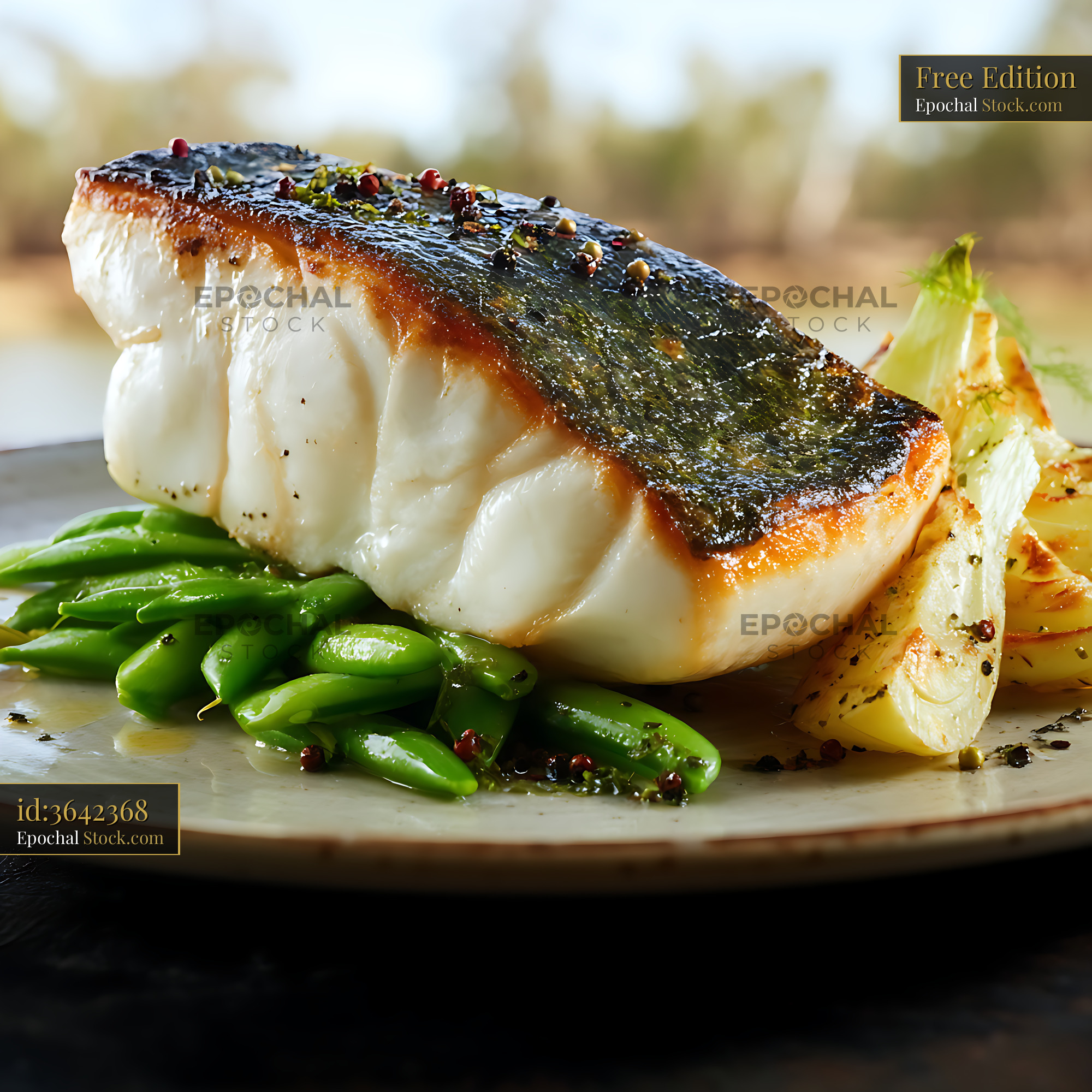 Seared Murray Cod Fillet with Green Beans & Potatoes - stock photo