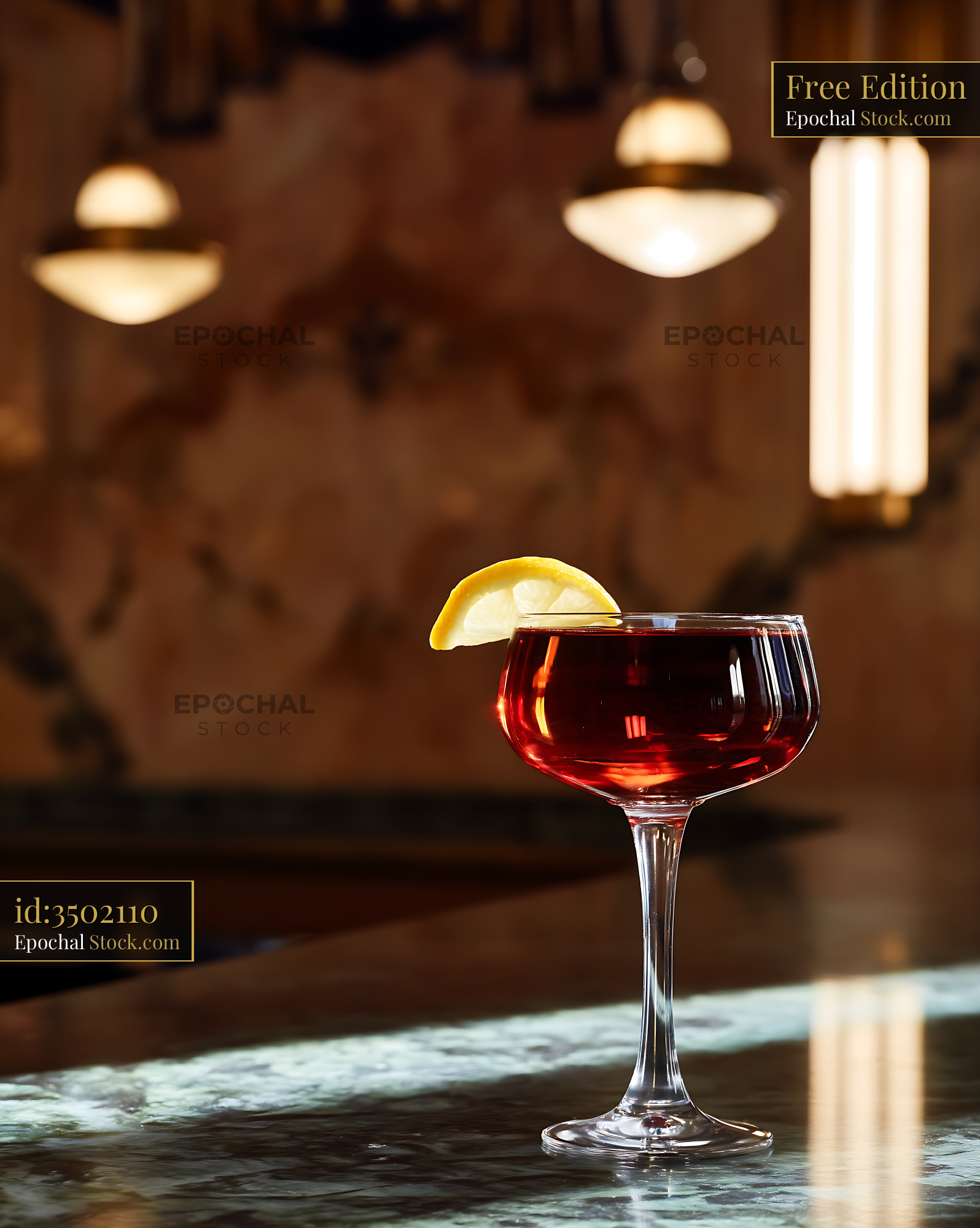 Saratoga Cocktail with Lemon in Upscale Bar - stock photo