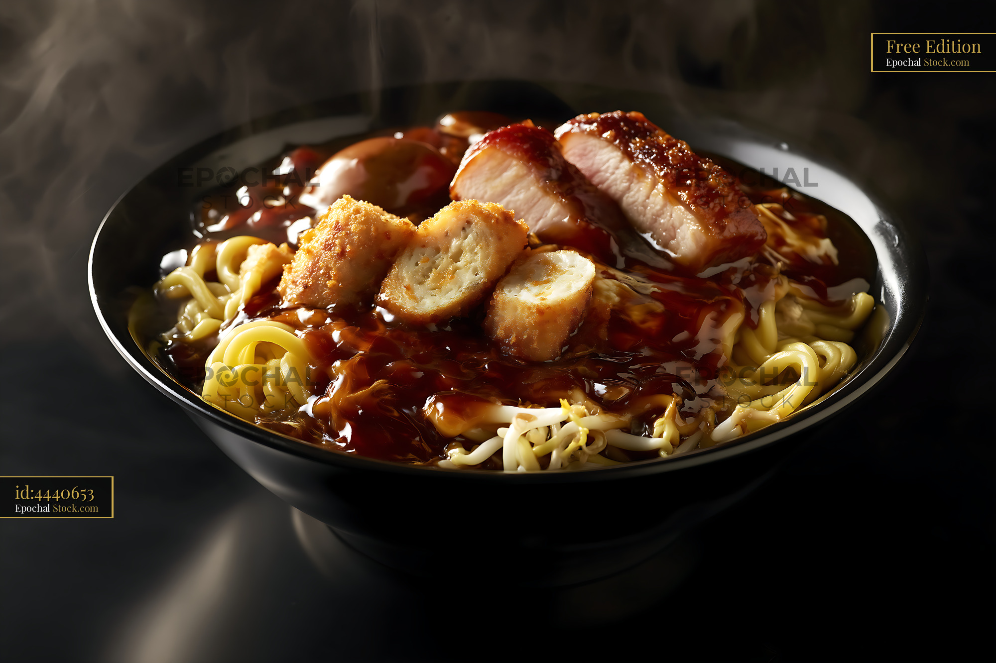 Steaming Lor Mee Soup with Pork and Fried Fish Cake - stock photo