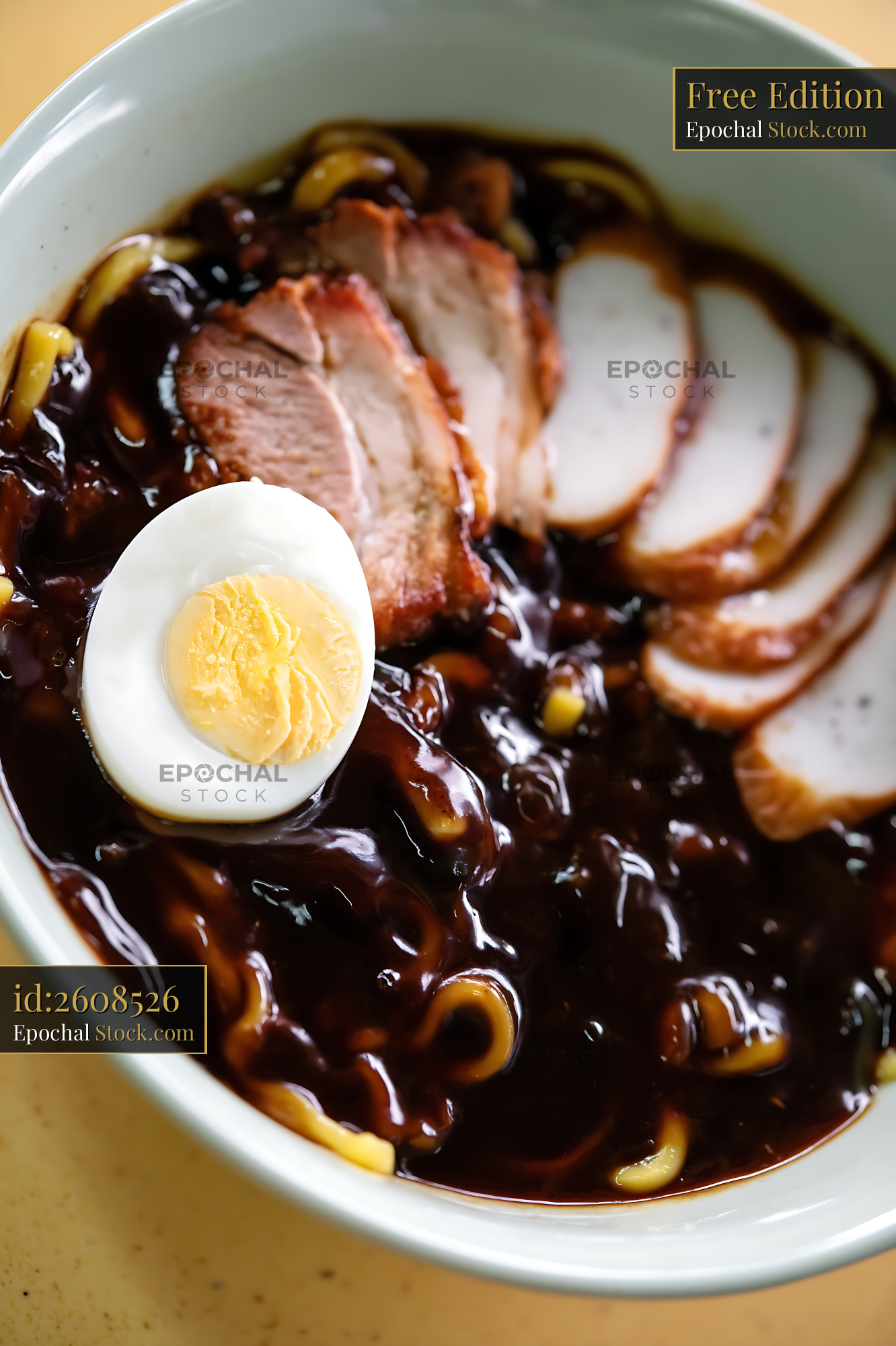 Delicious Lor Mee Soup with Egg and Pork Slices - stock photo
