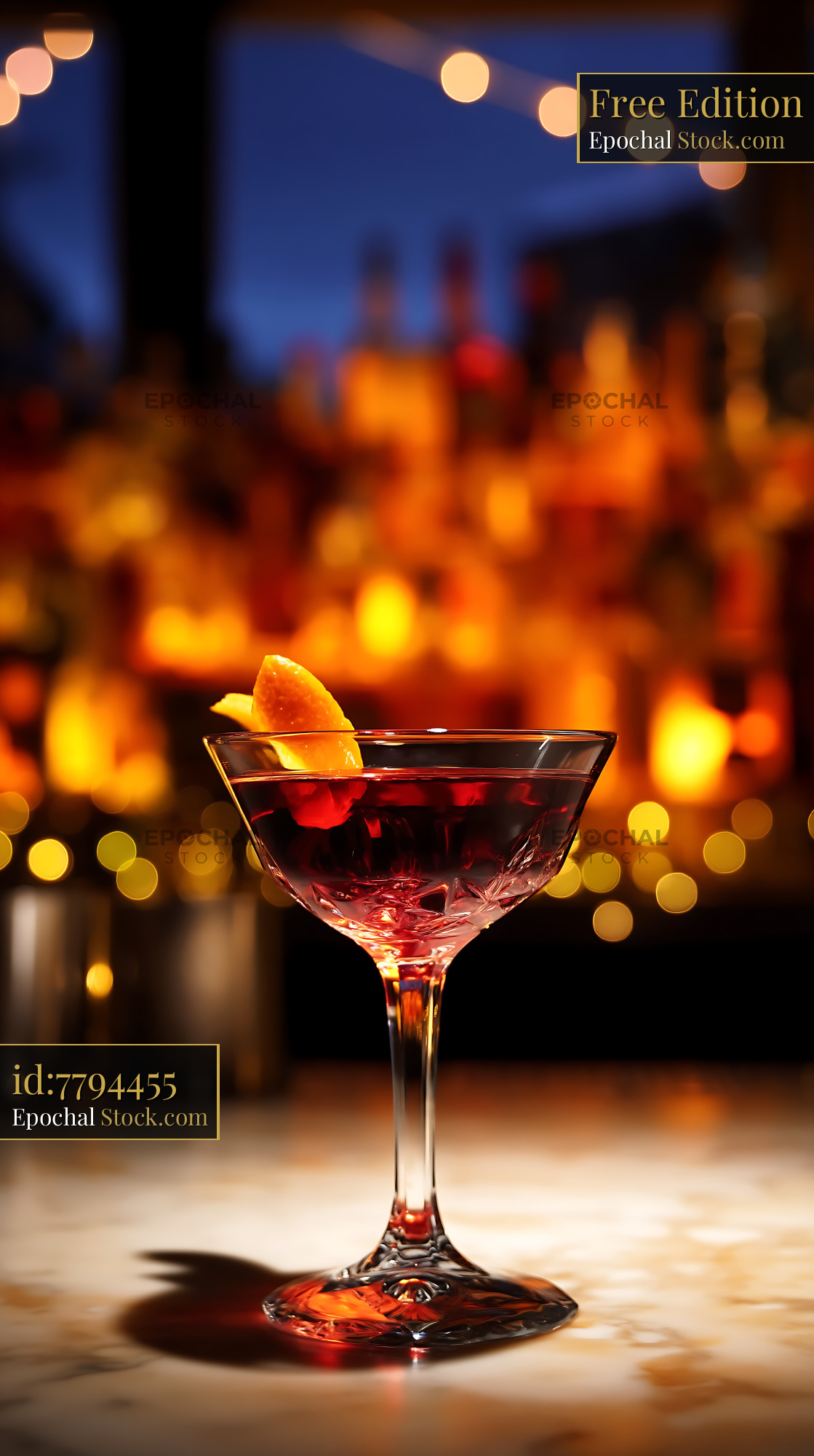 Bushwick Cocktail with Citrus Peel at Bar - stock photo