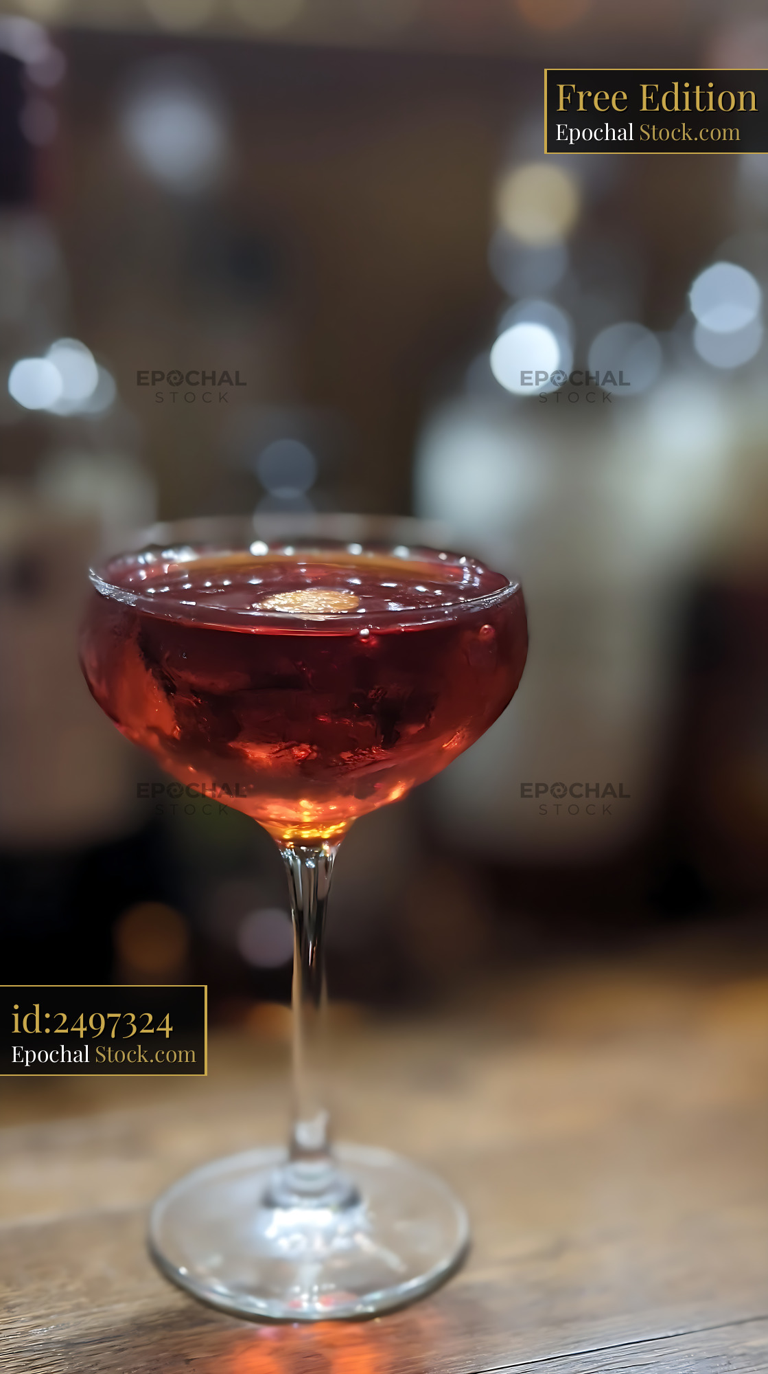 Bushwick Cocktail in Glass with Bar Bokeh Lights - stock photo