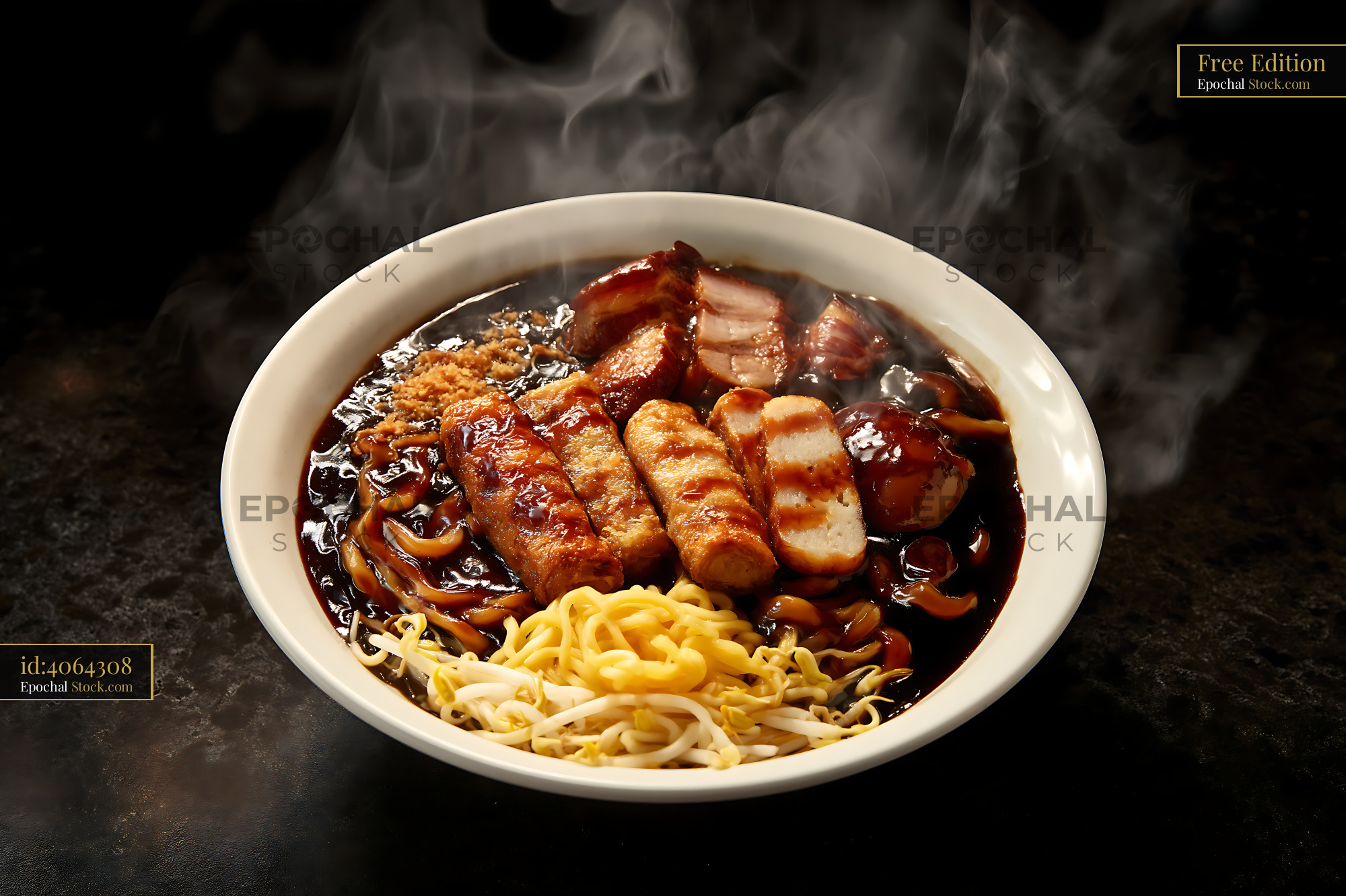 Steaming Hot Lor Mee Soup with Pork and Noodles - stock photo