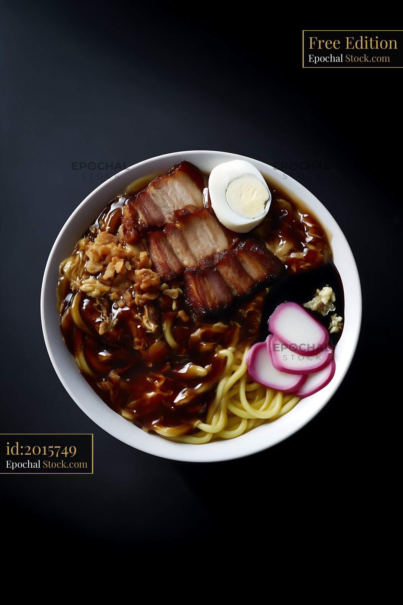 Delicious Lor Mee Soup with Pork Belly and Egg on Black - stock photo