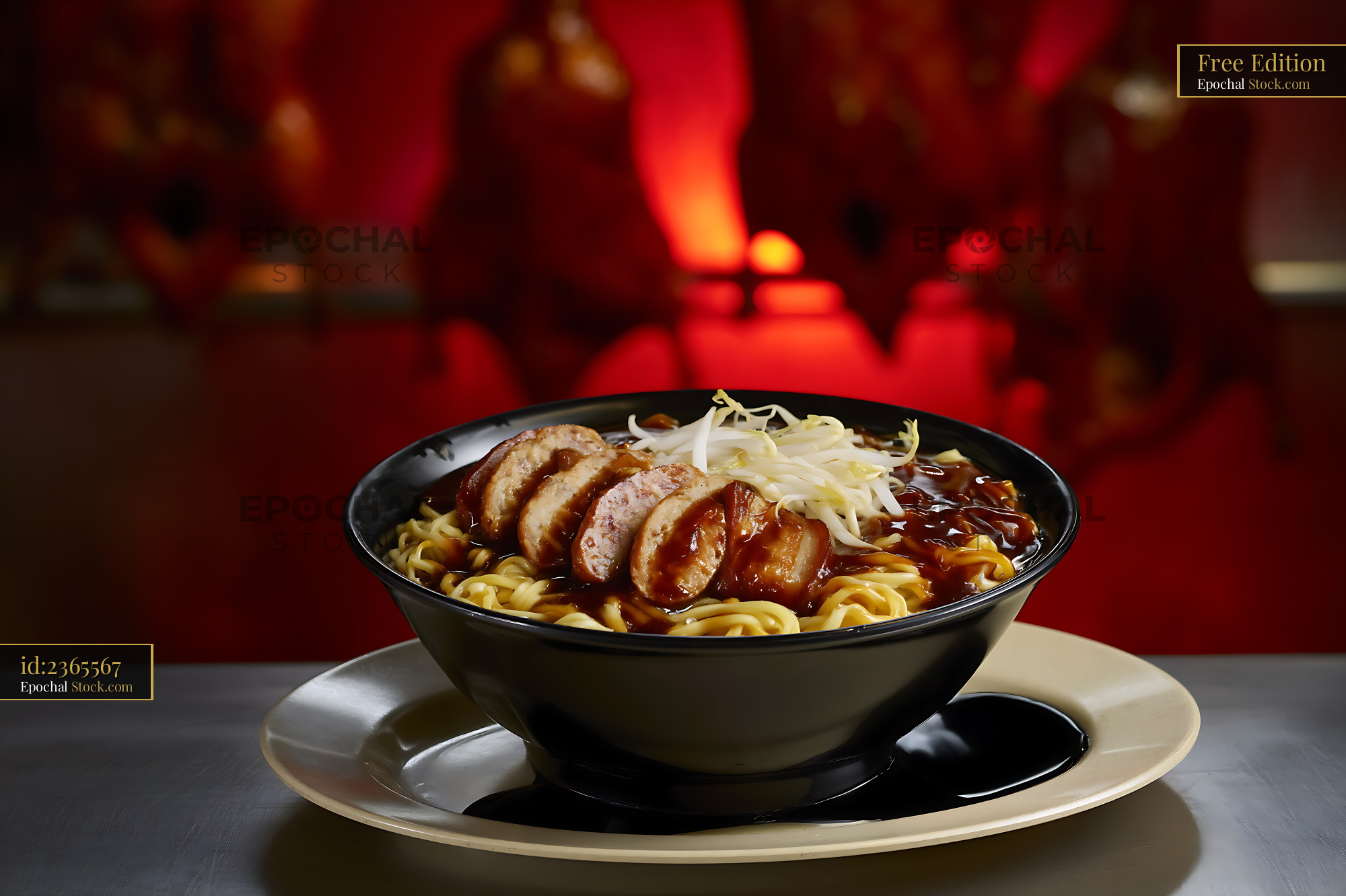 Lor Mee Soup Bowl with Sliced Meat and Sprouts - stock photo