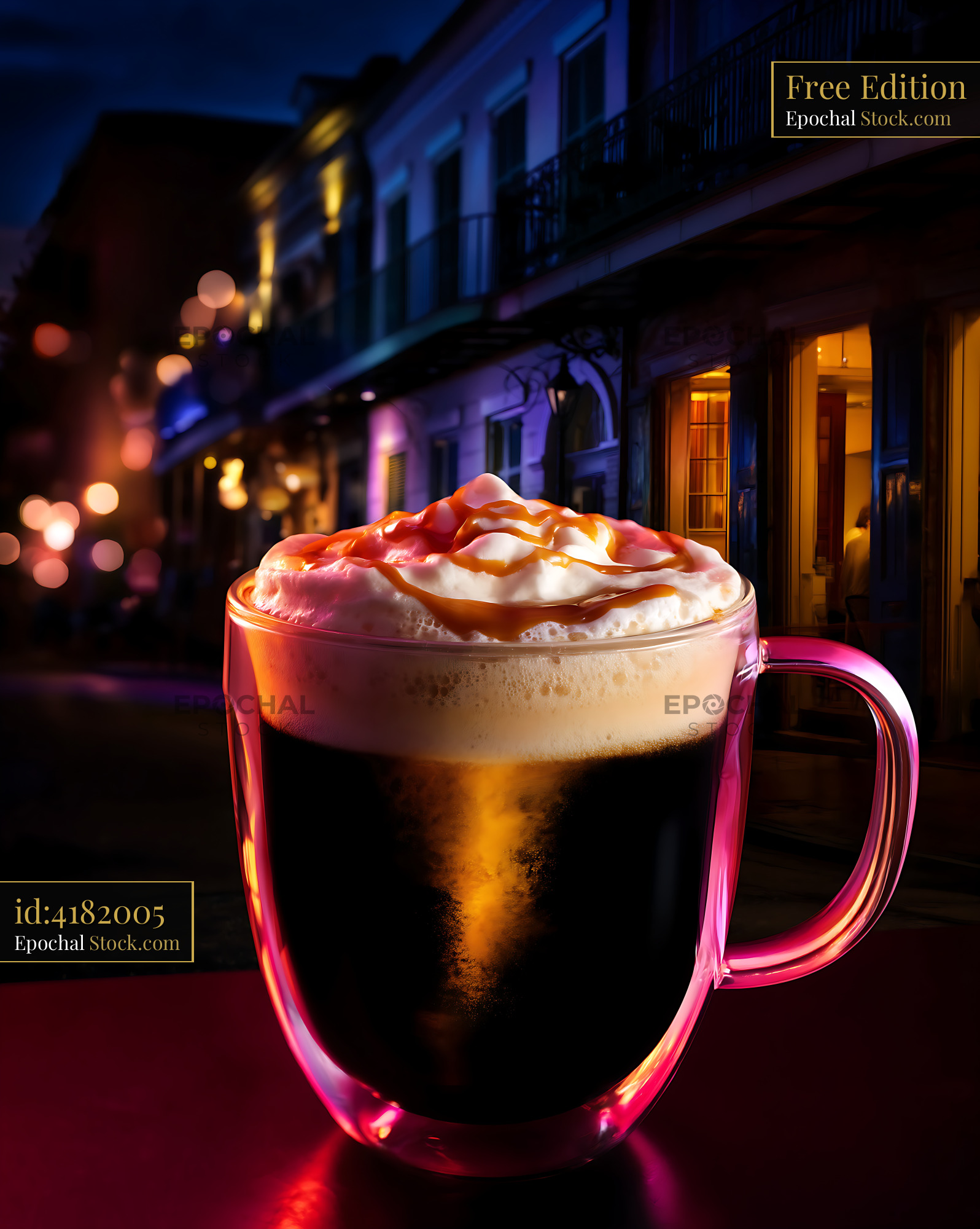 Nitro Caramel Coffee Drink Neon City - stock photo