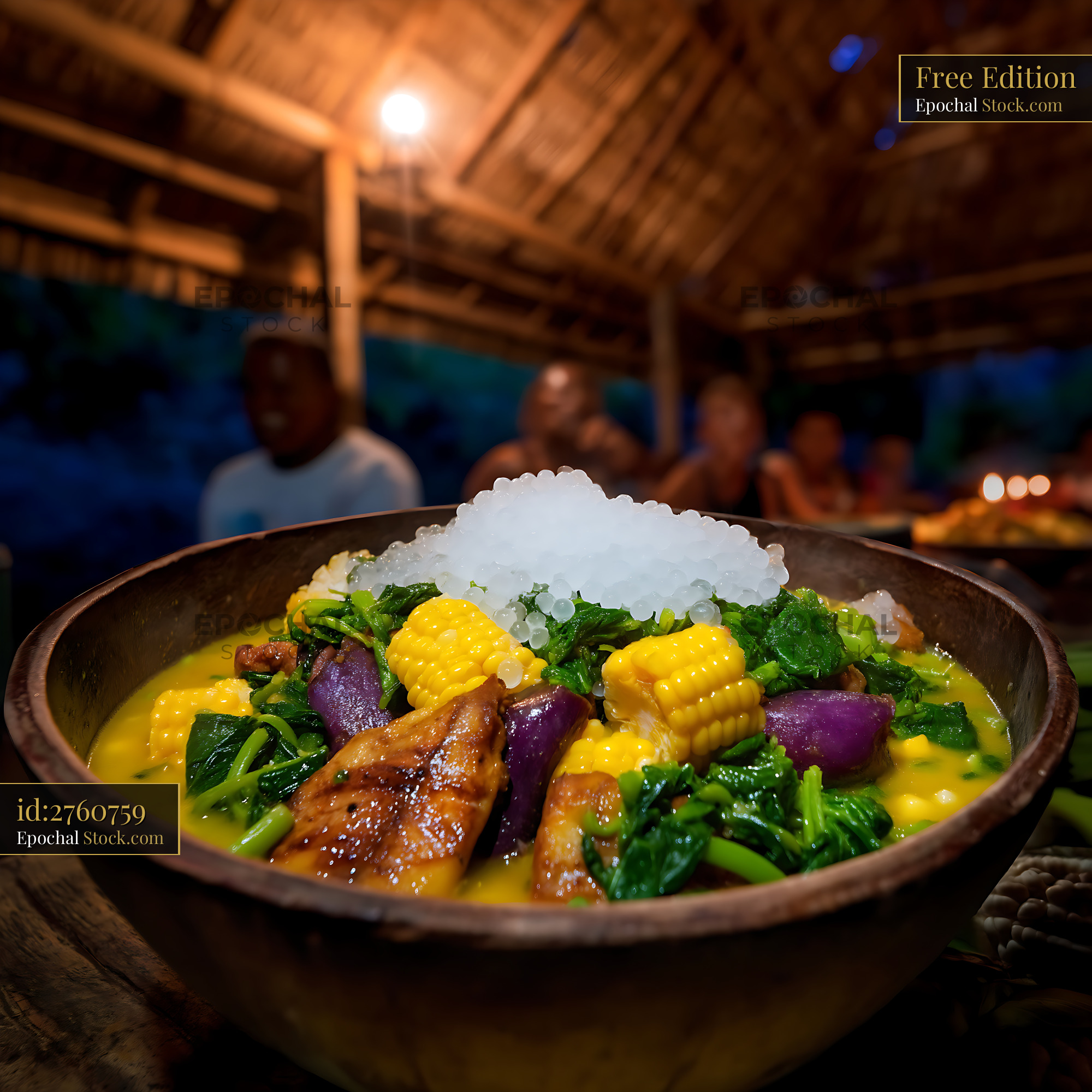 Kapurung Soup with Corn and Greens at Tropical Restaurant - stock photo