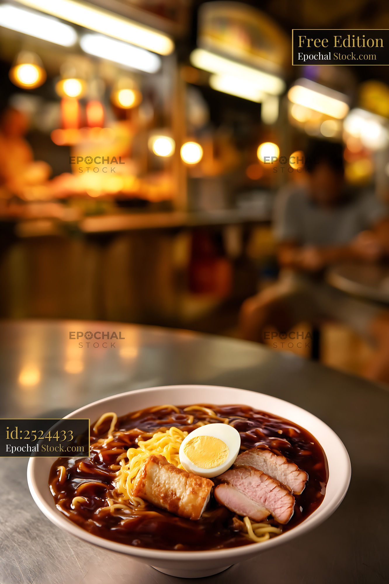 Lor Mee Soup with Pork and Egg in Bustling Eatery - stock photo