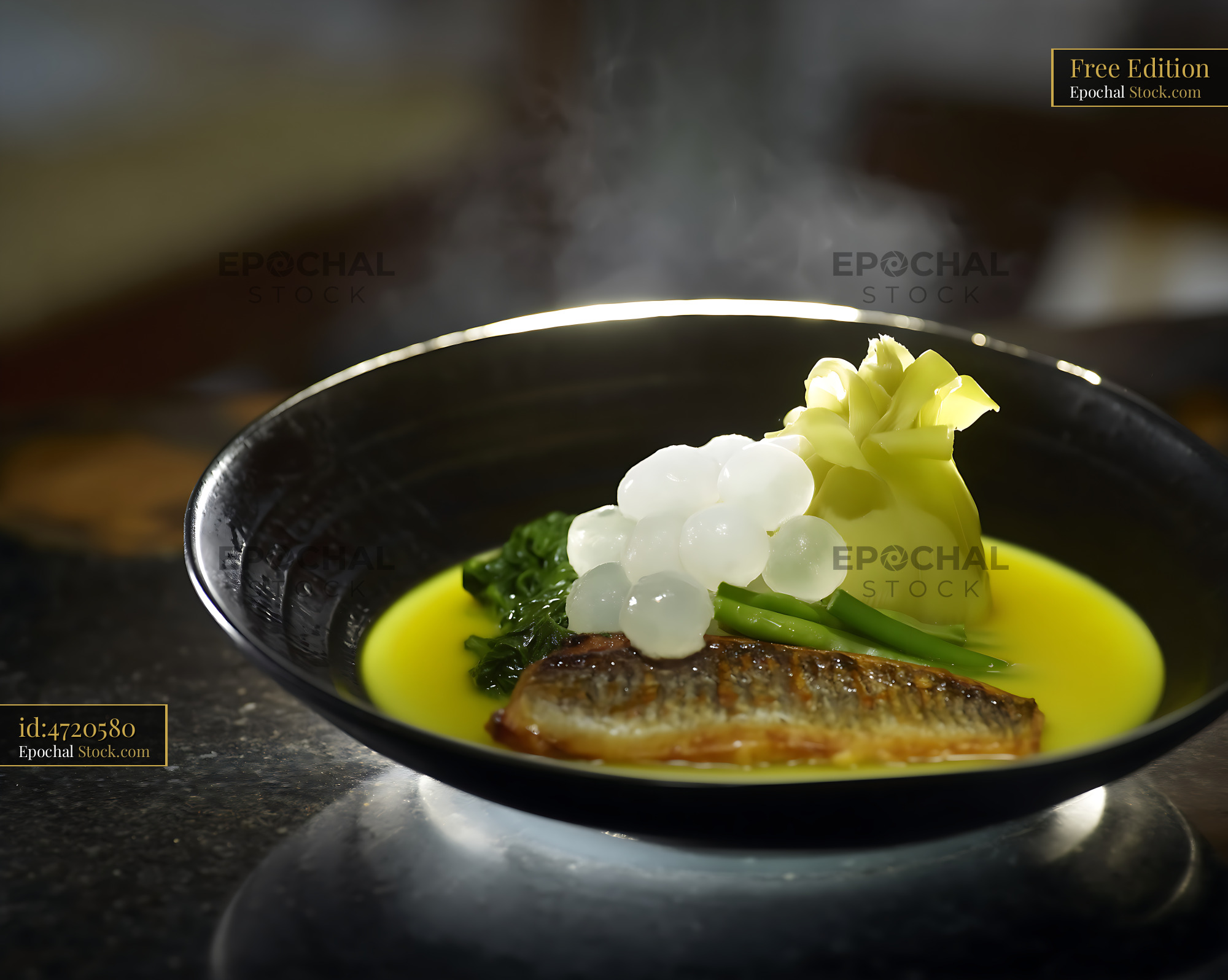 Gourmet Lor Mee Soup Steaming Hot in a Dark Bowl - stock photo