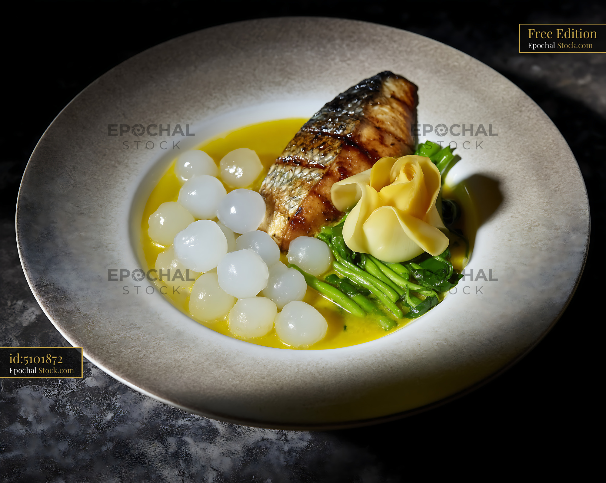 Gourmet Kapurung Soup with Grilled Fish and Sago Pearls - stock photo